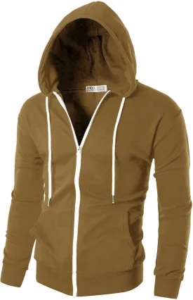 Ohoo Mens Slim Fit Zip Up Hoodies Sweatshirt Lightweight Long Sleeve with Kanga Pocket