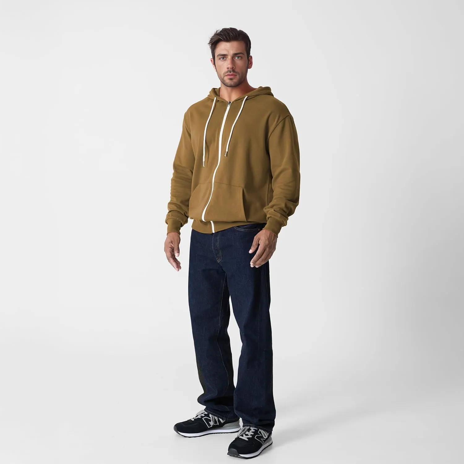 Ohoo Mens Slim Fit Zip Up Hoodies Sweatshirt Lightweight Long Sleeve with Kanga Pocket