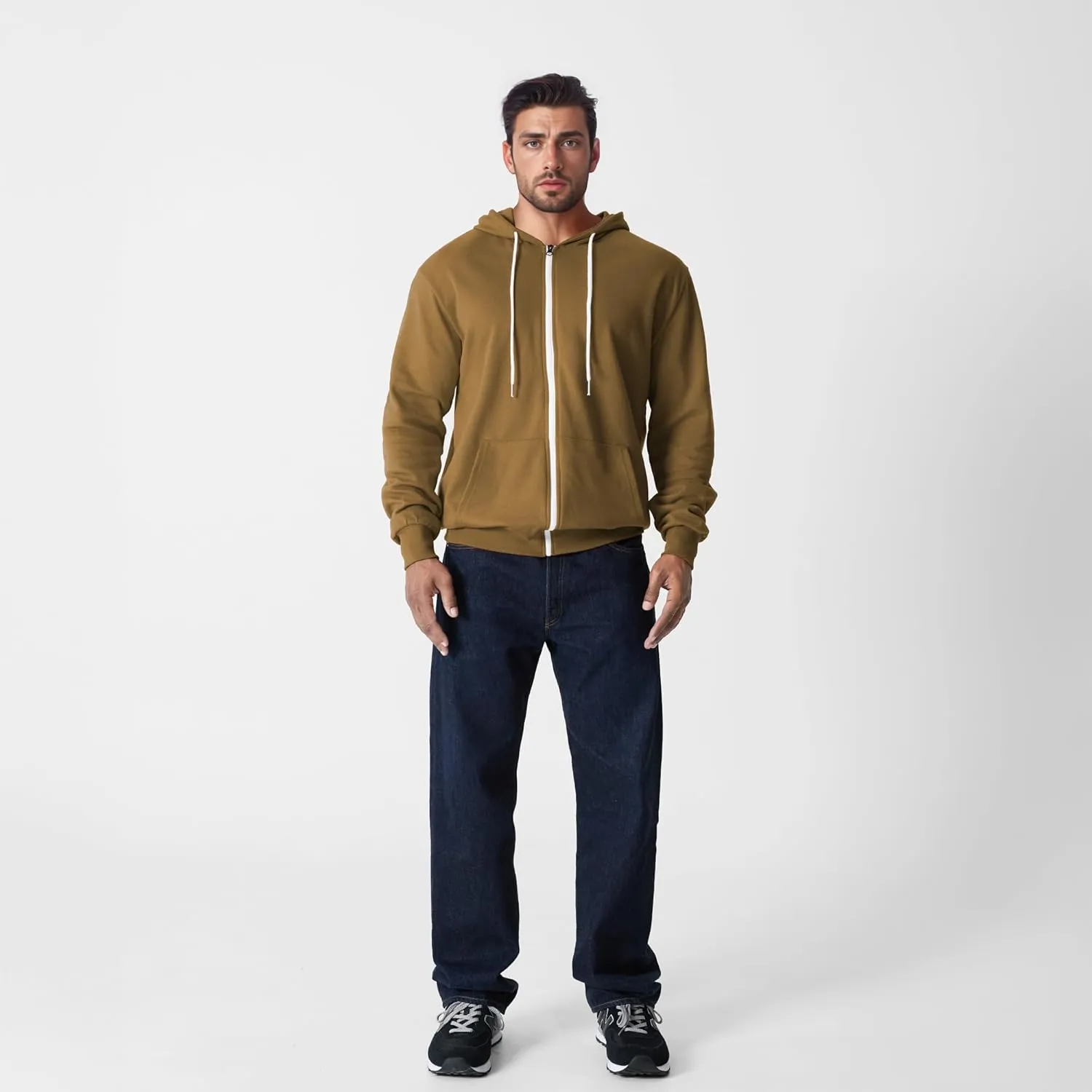 Ohoo Mens Slim Fit Zip Up Hoodies Sweatshirt Lightweight Long Sleeve with Kanga Pocket