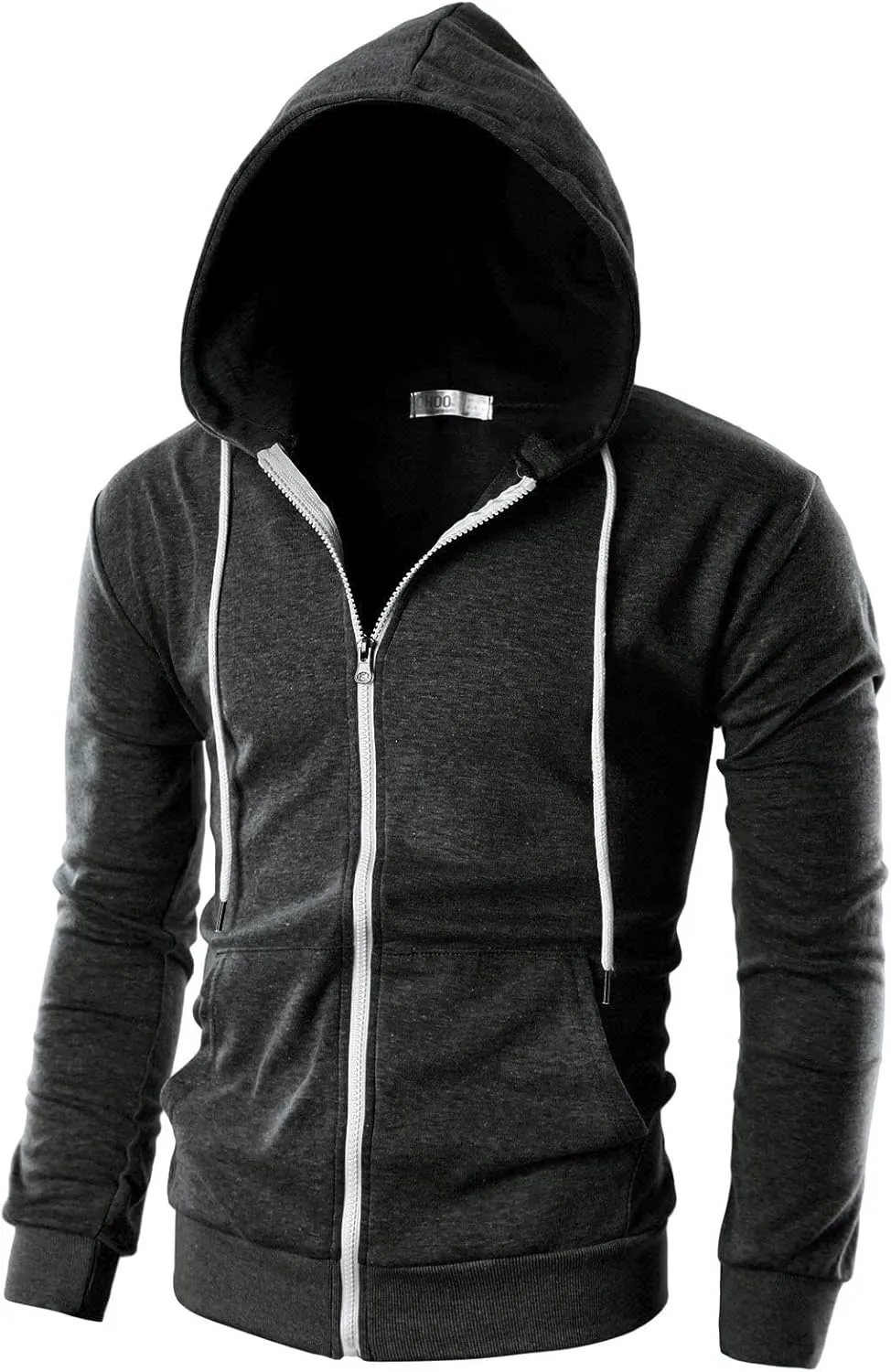 Ohoo Mens Slim Fit Zip Up Hoodies Sweatshirt Lightweight Long Sleeve with Kanga Pocket