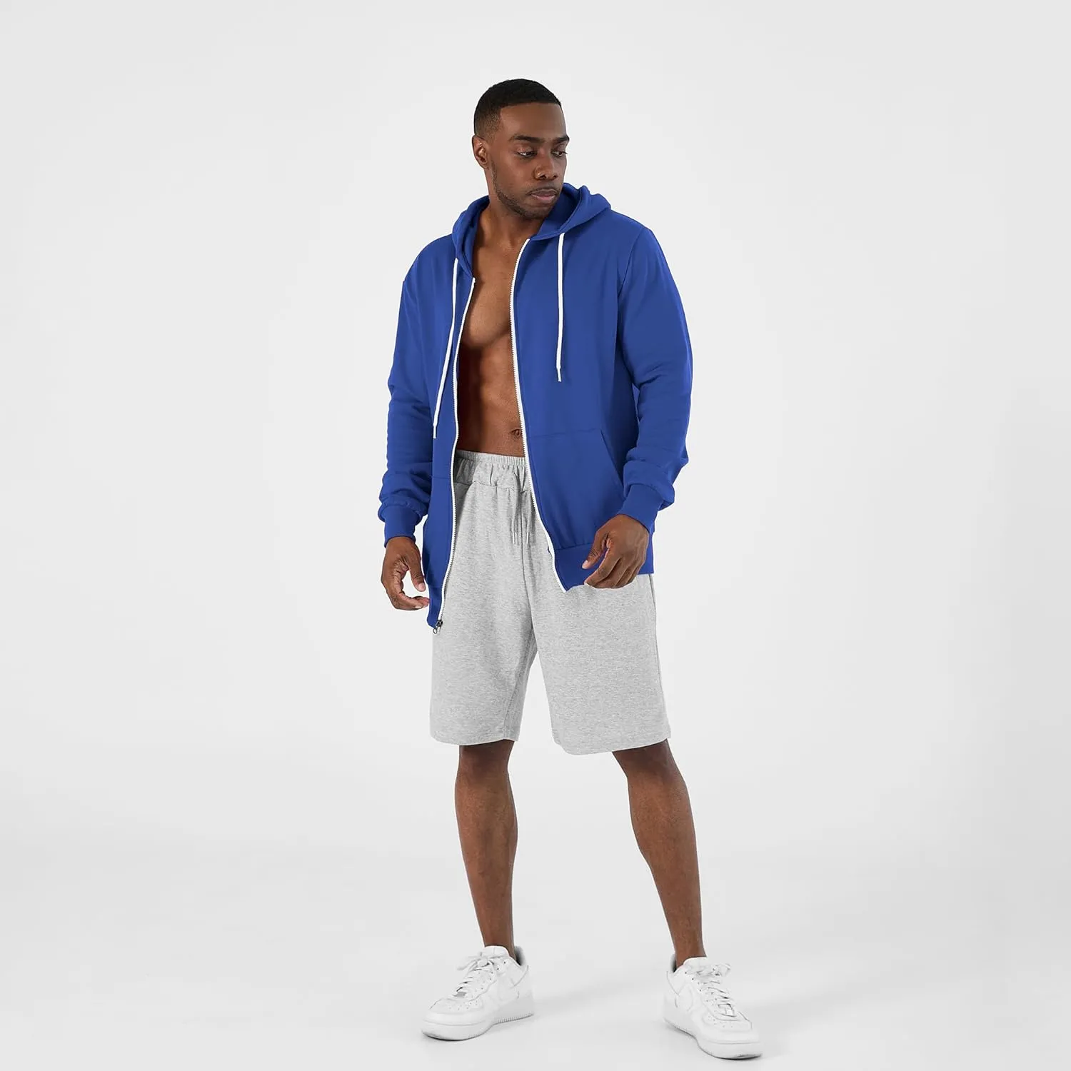 Ohoo Mens Slim Fit Zip Up Hoodies Sweatshirt Lightweight Long Sleeve with Kanga Pocket