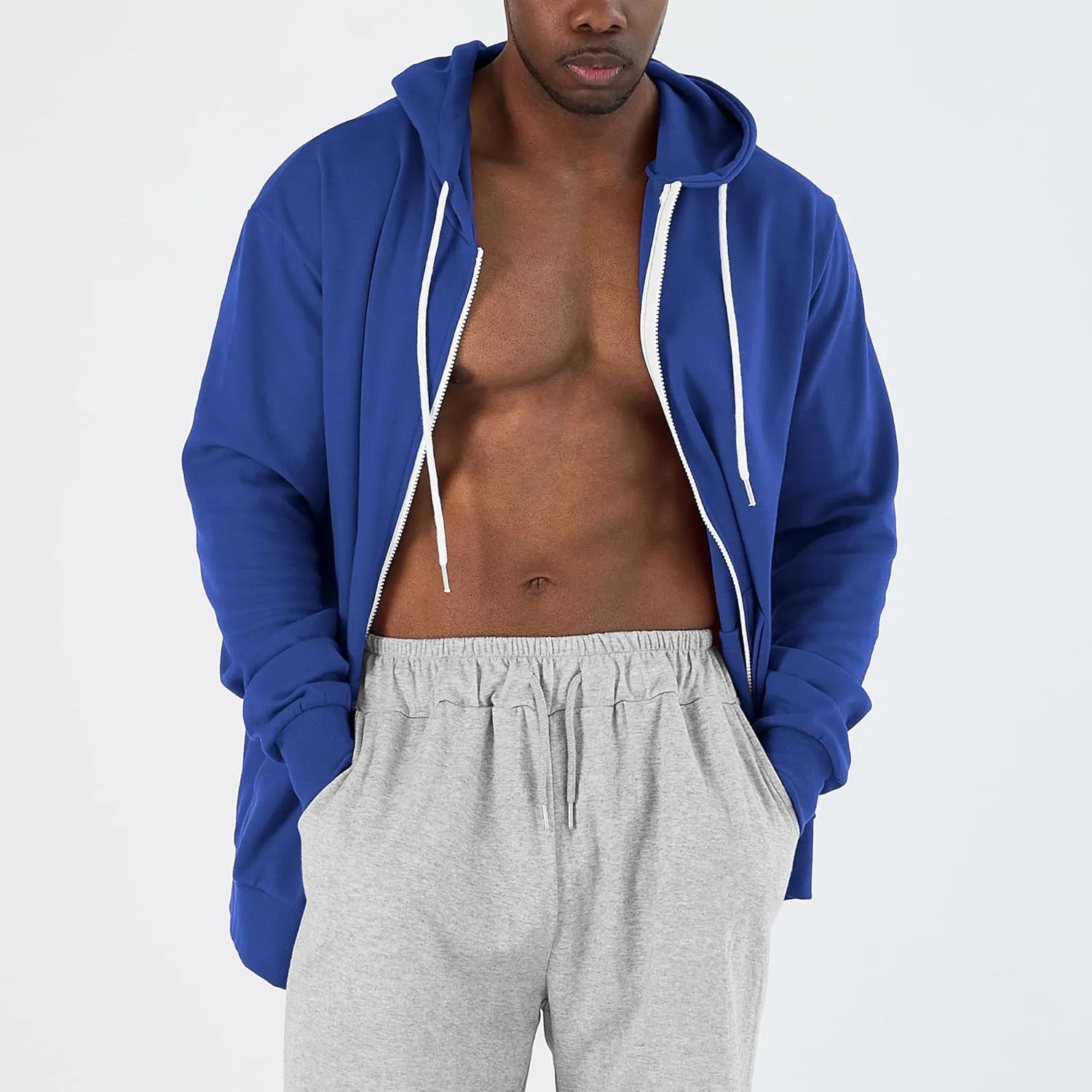 Ohoo Mens Slim Fit Zip Up Hoodies Sweatshirt Lightweight Long Sleeve with Kanga Pocket