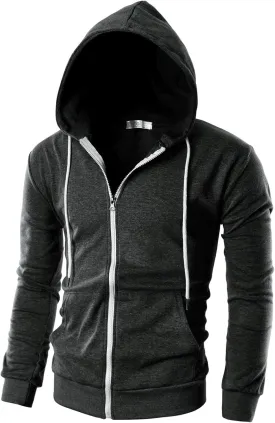 Ohoo Mens Slim Fit Zip Up Hoodies Sweatshirt Lightweight Long Sleeve with Kanga Pocket