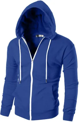 Ohoo Mens Slim Fit Zip Up Hoodies Sweatshirt Lightweight Long Sleeve with Kanga Pocket