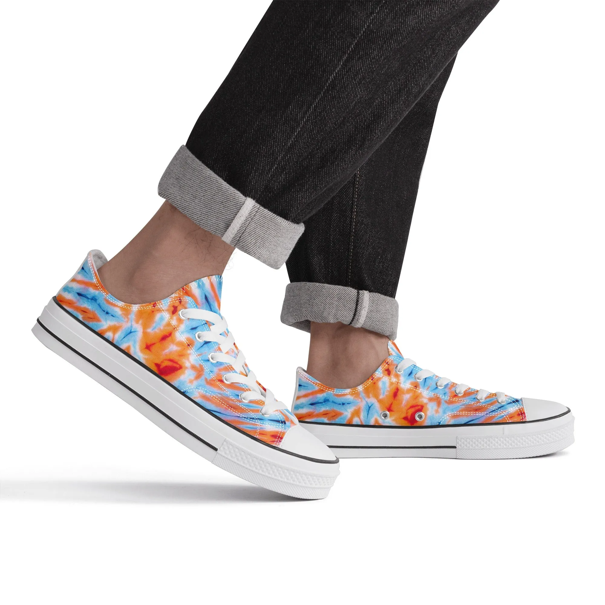 Orange and Blue Tie Dye Pattern - Mens Classic Low Top Canvas Shoes for Footwear Lovers