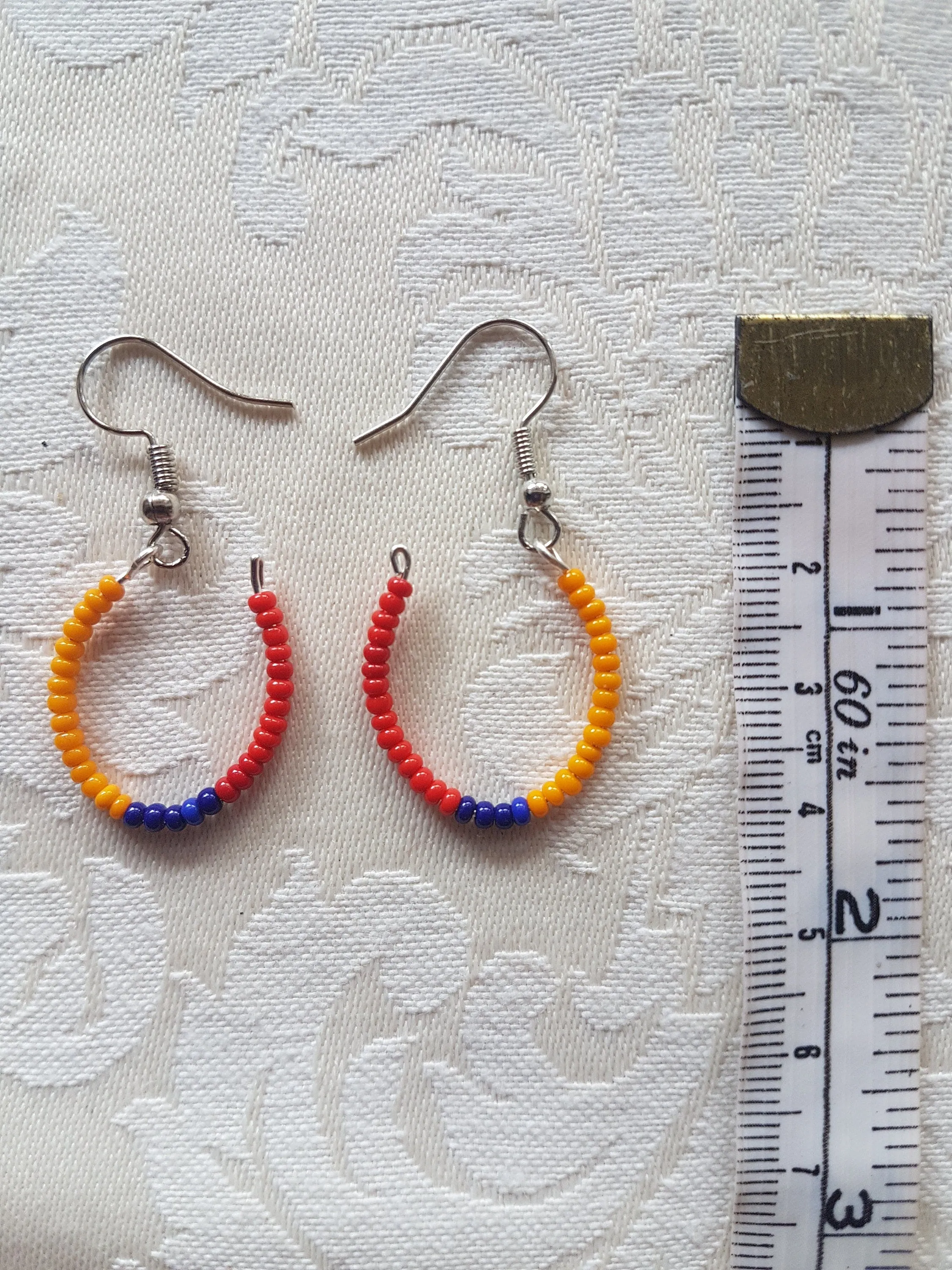 Orange Blue Red Seed Bead Earrings
