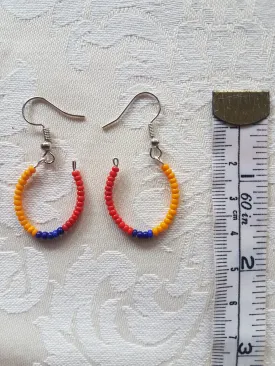 Orange Blue Red Seed Bead Earrings