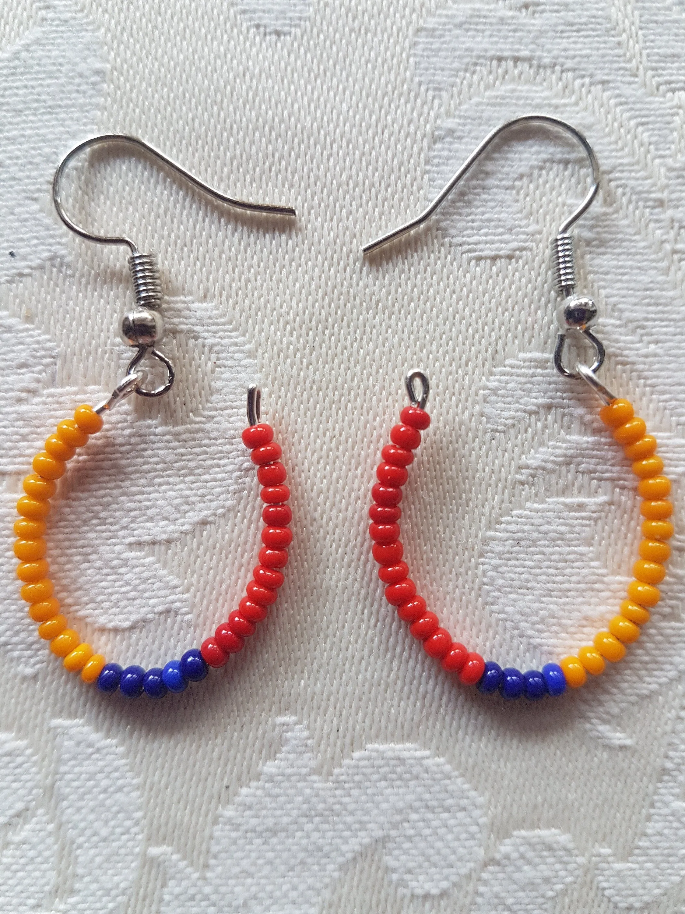 Orange Blue Red Seed Bead Earrings