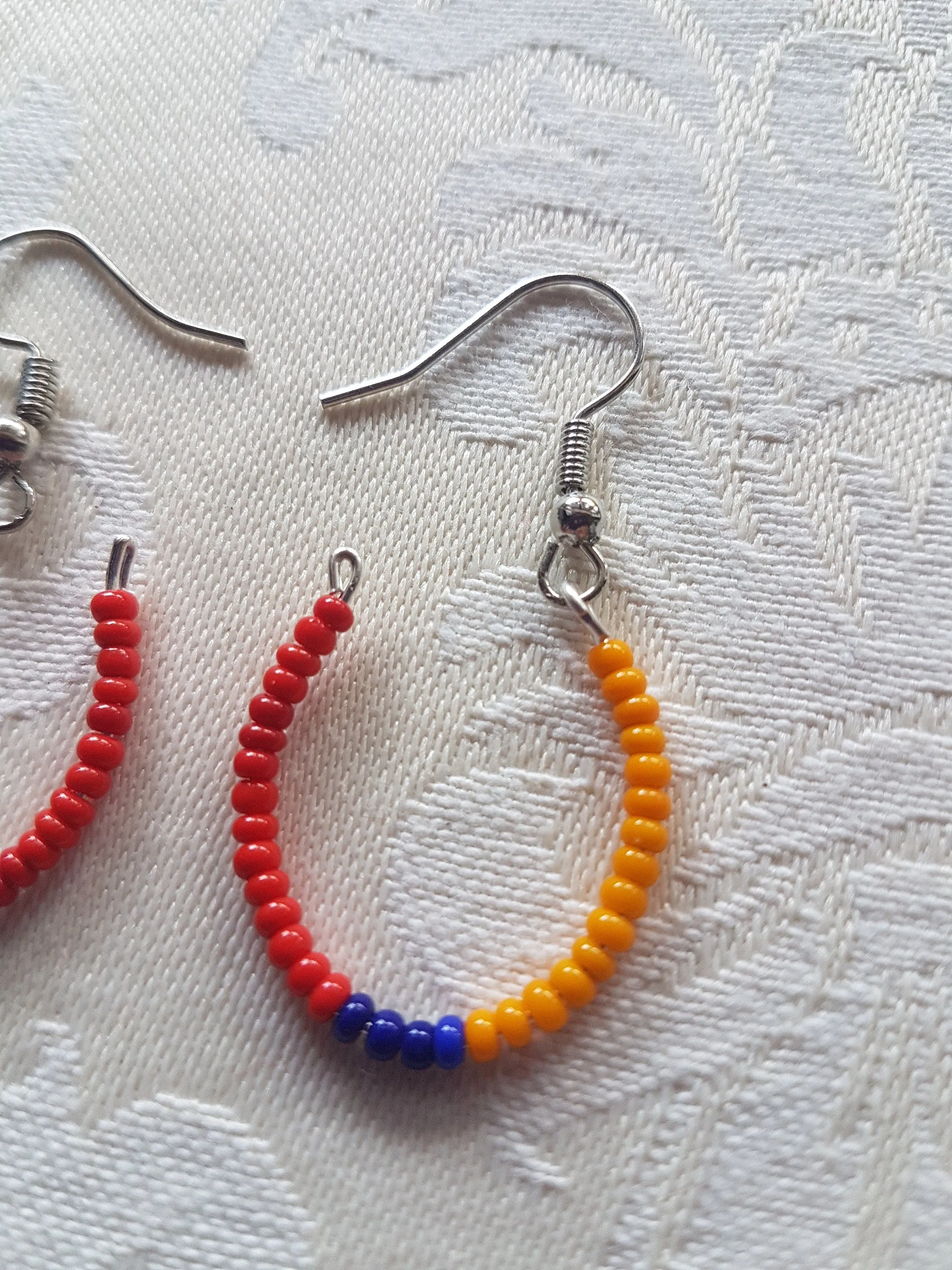 Orange Blue Red Seed Bead Earrings
