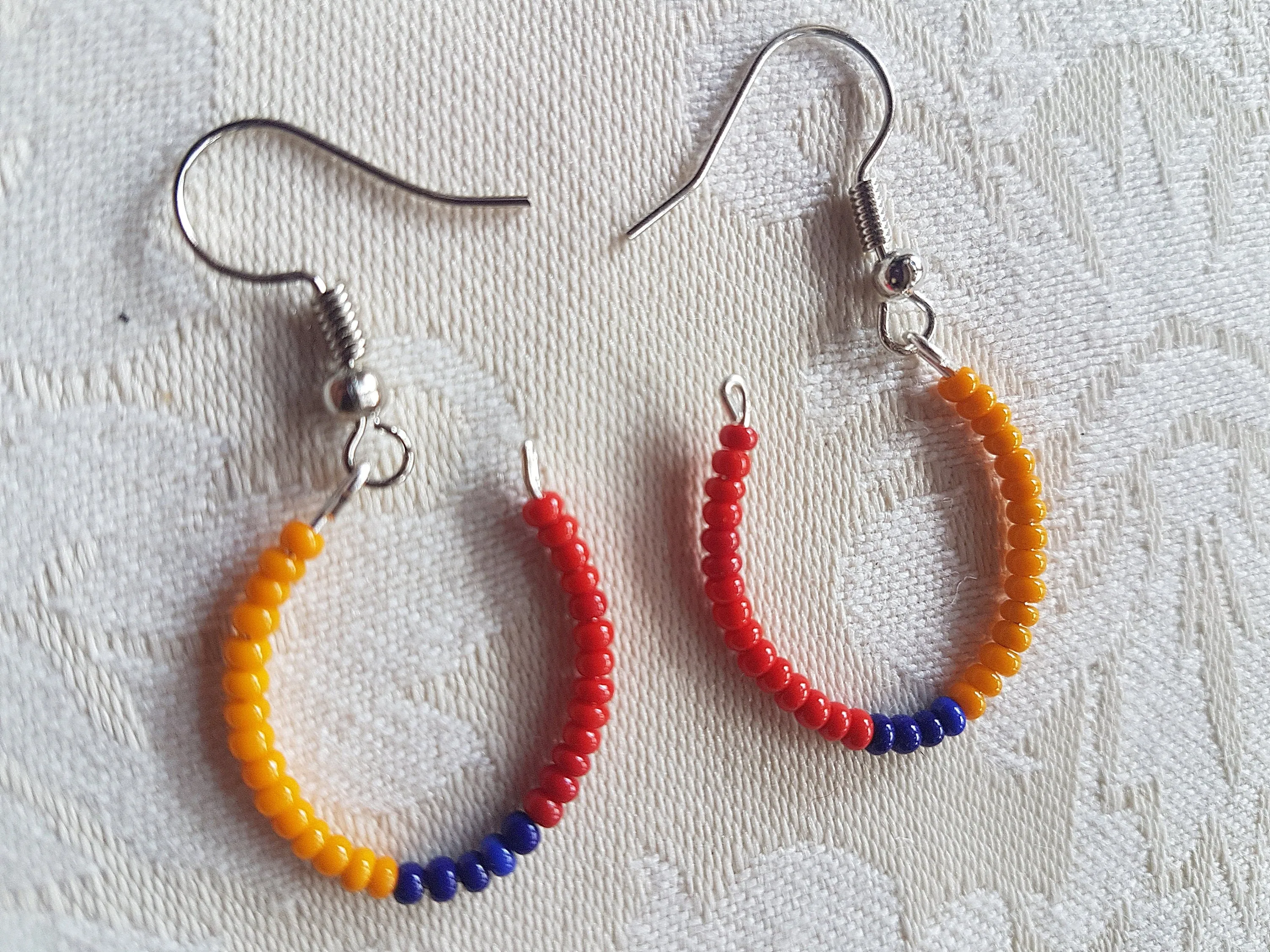 Orange Blue Red Seed Bead Earrings