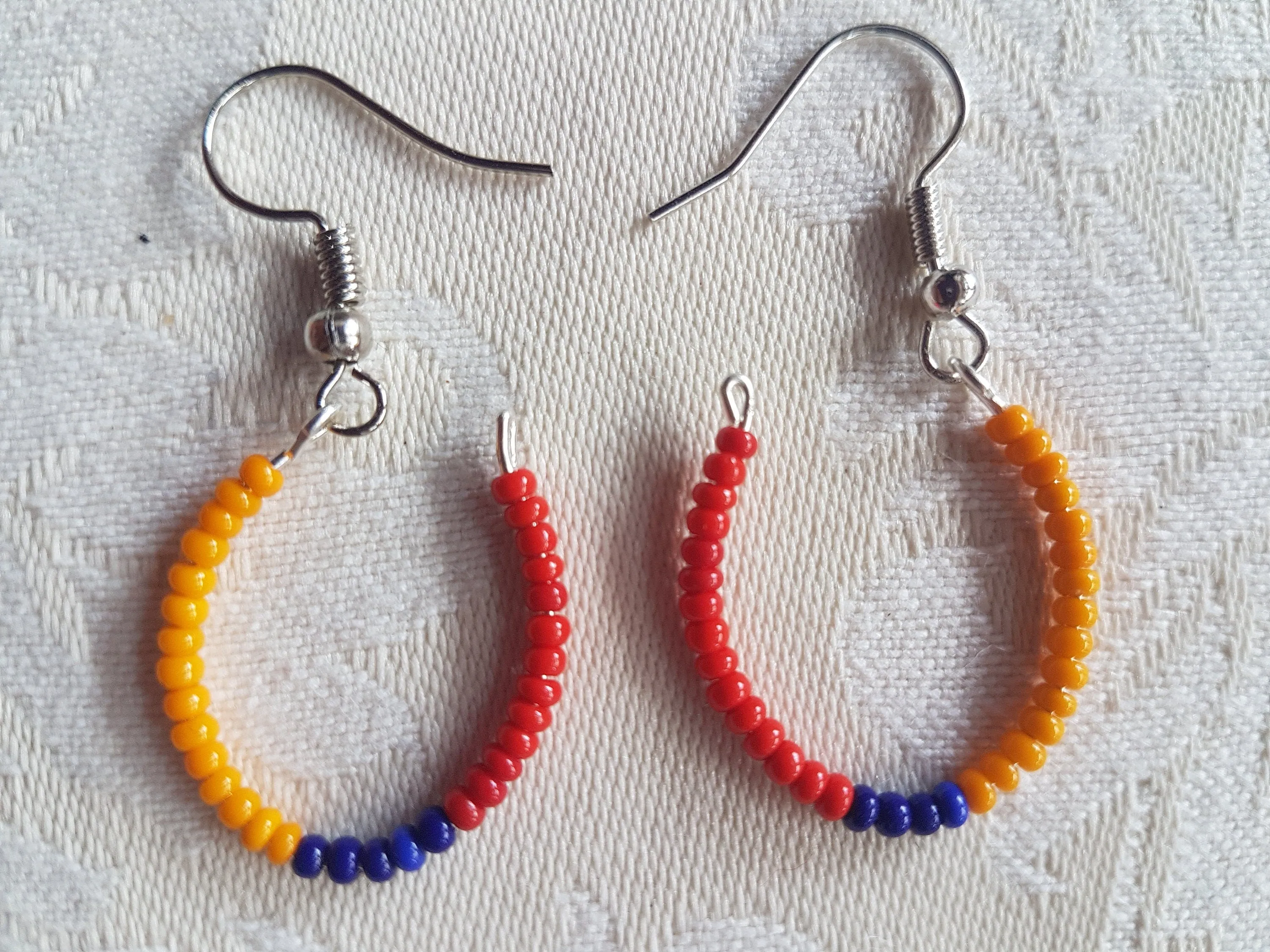 Orange Blue Red Seed Bead Earrings