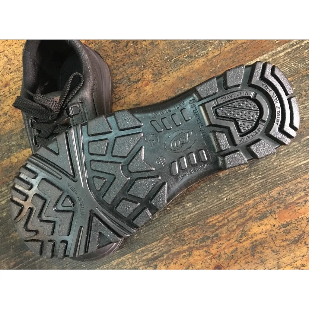 OSP Safety Shoes Low-cut black split leather with string | Model : OSP 868B UK Sizes : #4 (37) - #12 (47)
