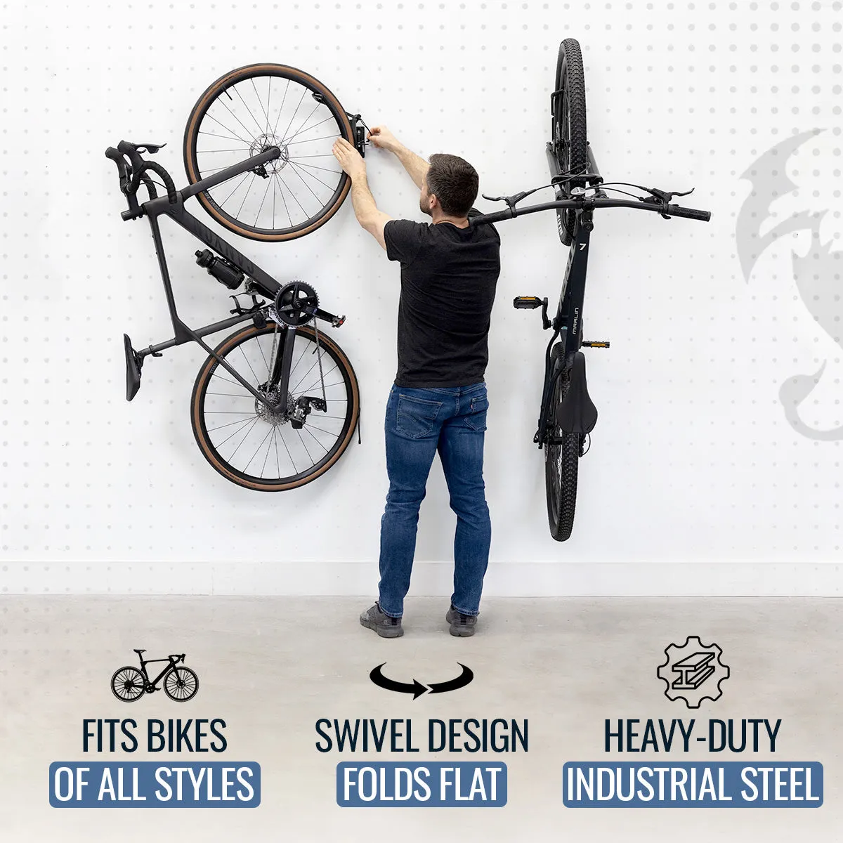 OUTLET | Swivel Mount Bike Storage Rack | 2 Bike Garage Wall Hooks | Deep Water