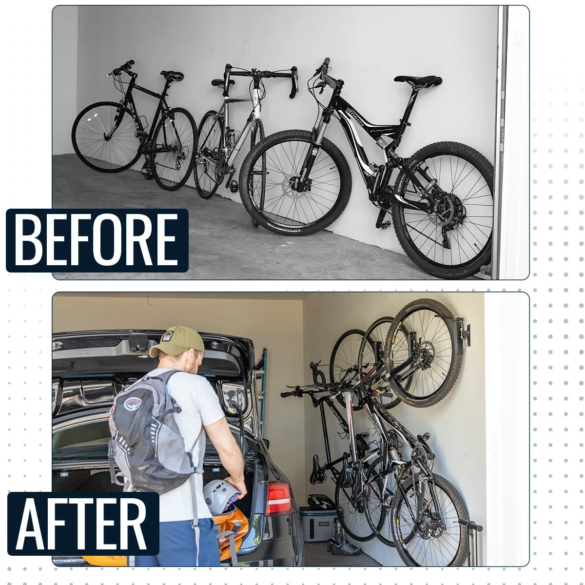 OUTLET | Swivel Mount Bike Storage Rack | 2 Bike Garage Wall Hooks | Deep Water