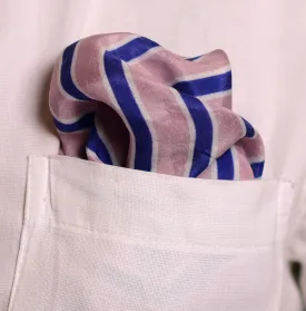 Peach And Blue Geometric Printed Pure Silk Pocket Square.