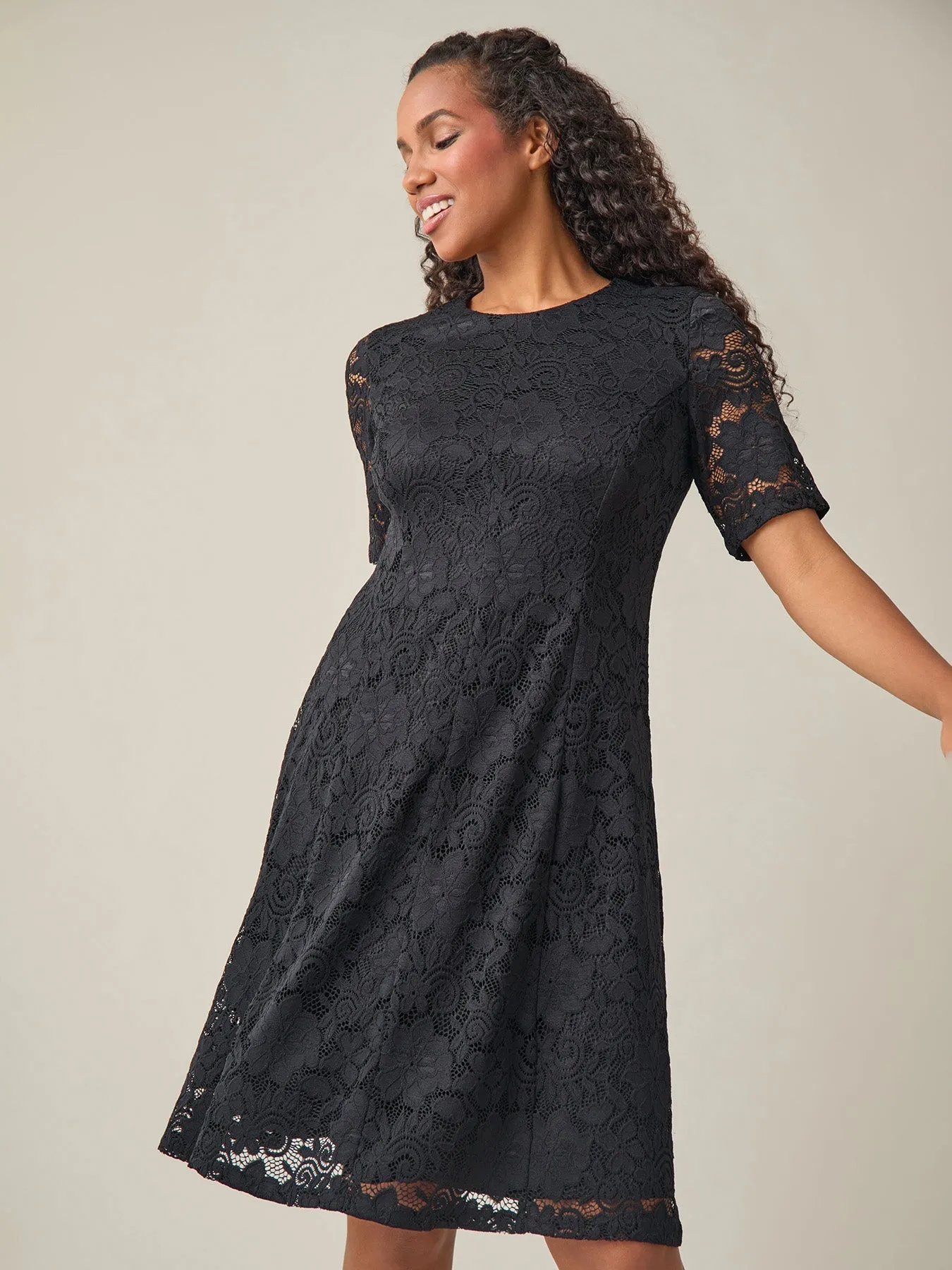 Plus Fit-and-Flare Dress, Black