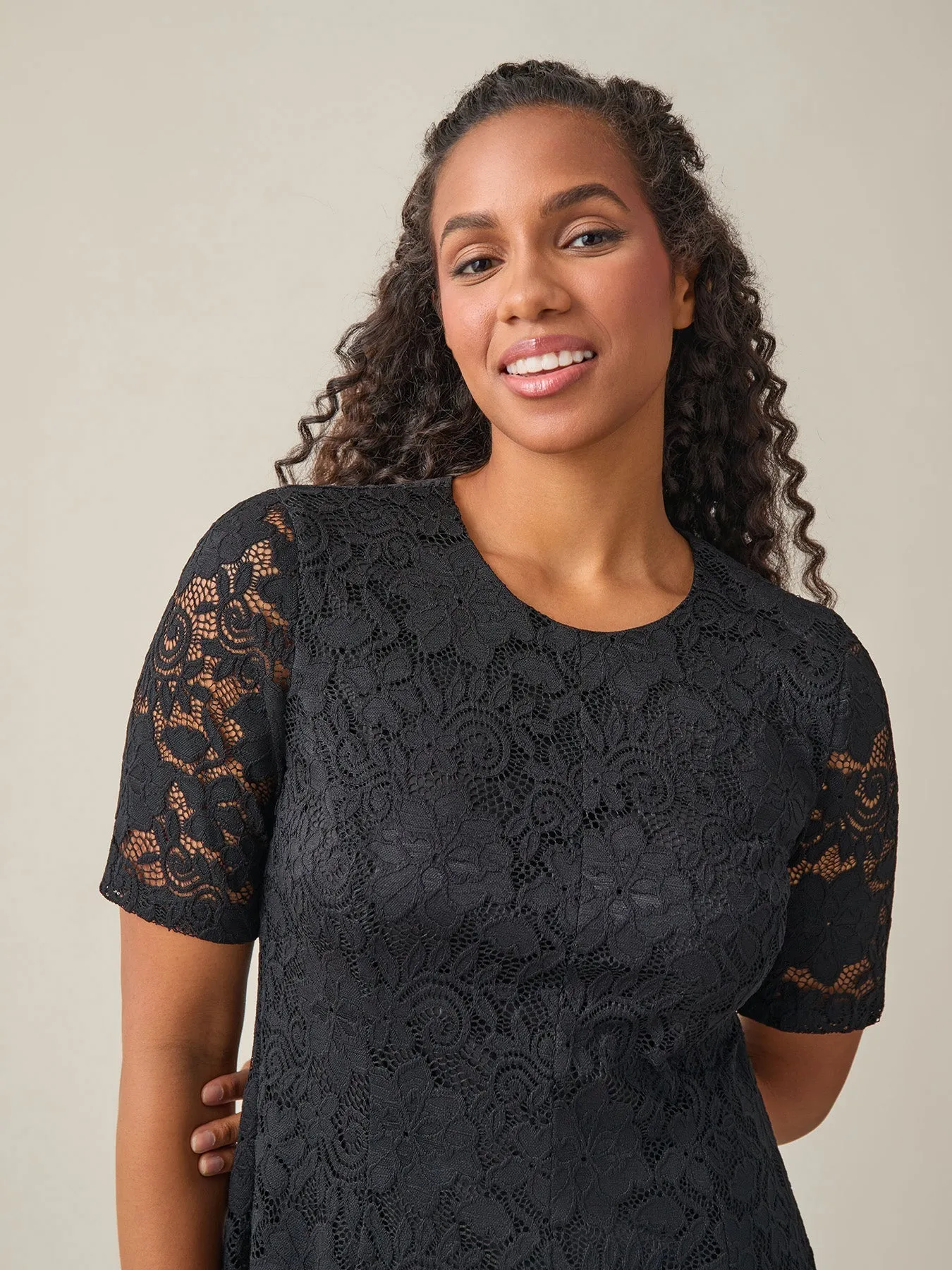 Plus Fit-and-Flare Dress, Black