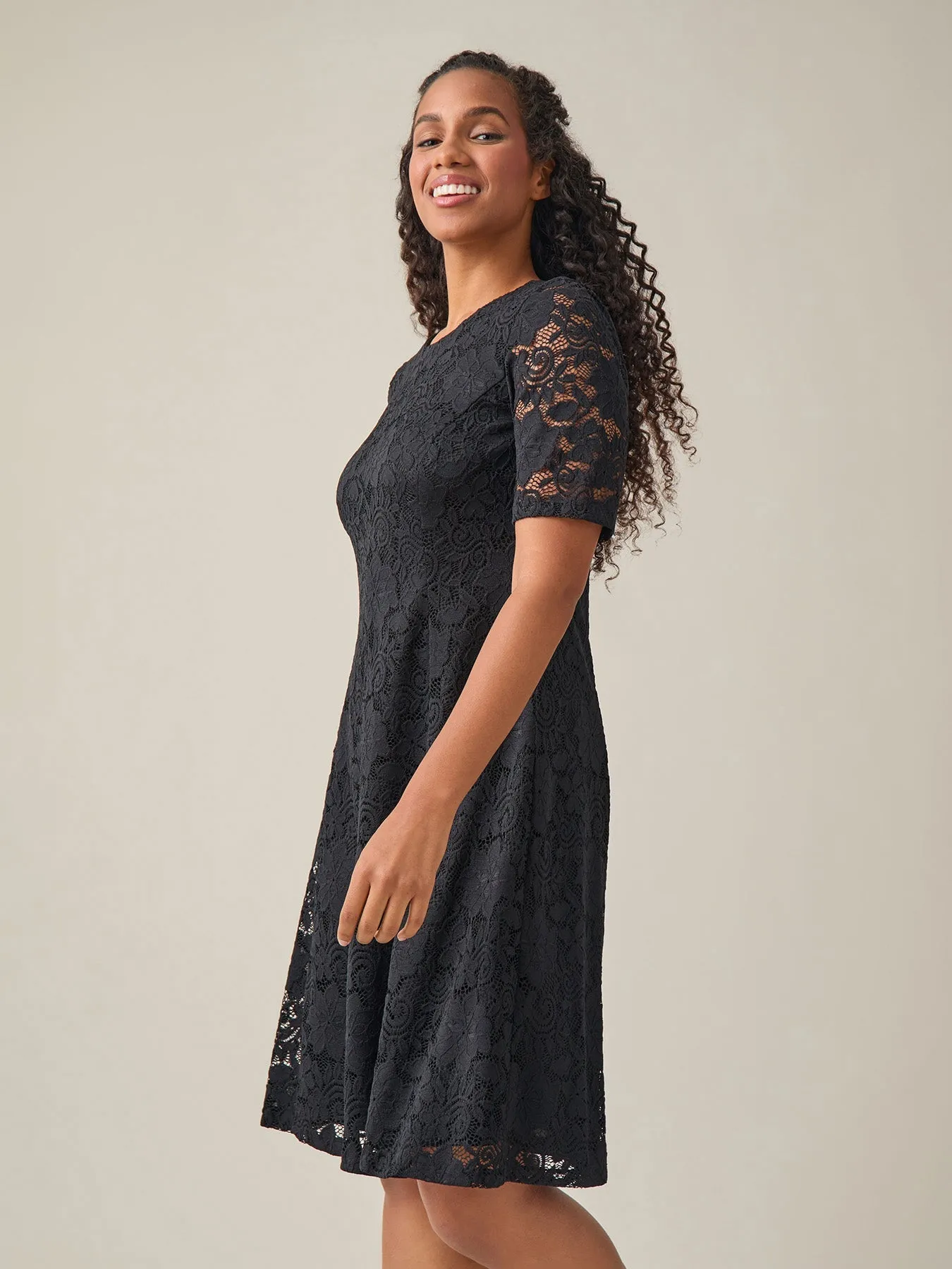 Plus Fit-and-Flare Dress, Black