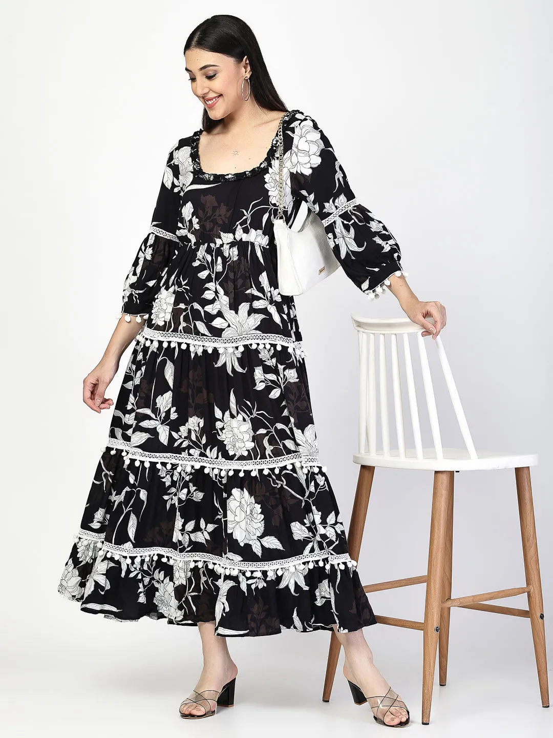 Printed Tiered midi Dress