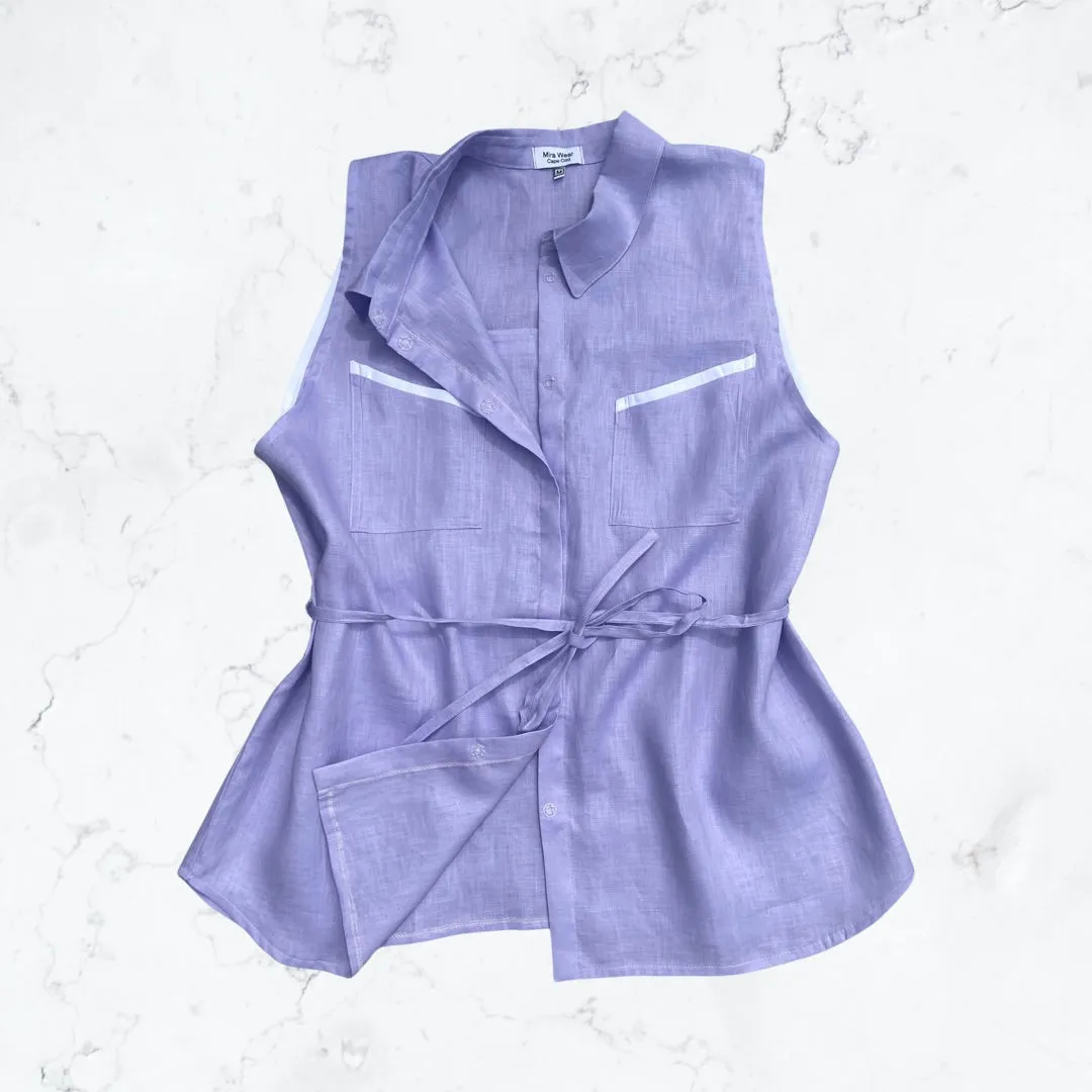 Purple Oversized Linen sleeveless Shirt