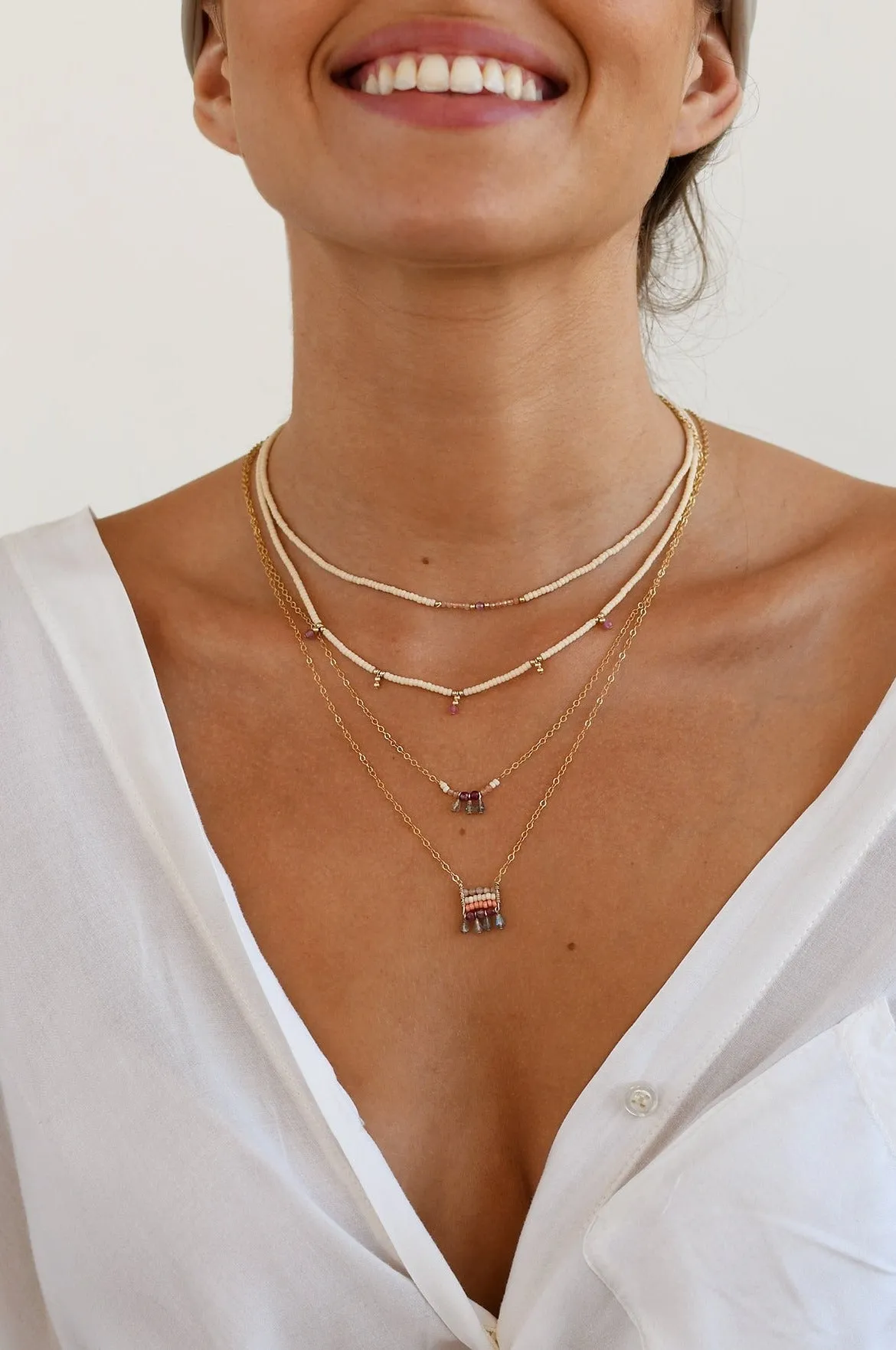 Semi Precious Utulivu Classic Necklace - MIXED PINKS/GOLD