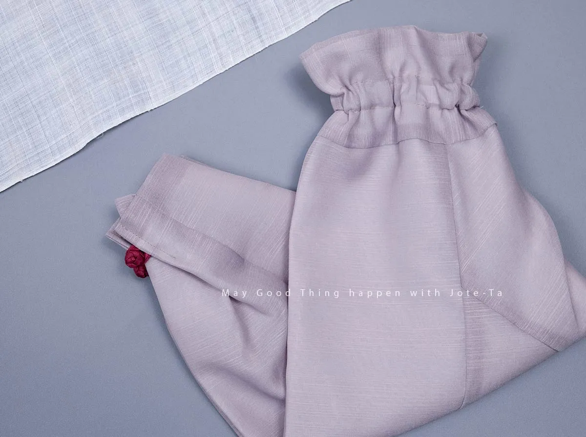 Silver Foiled Flower on a Collar Baby Boy Hanbok in Skyblue