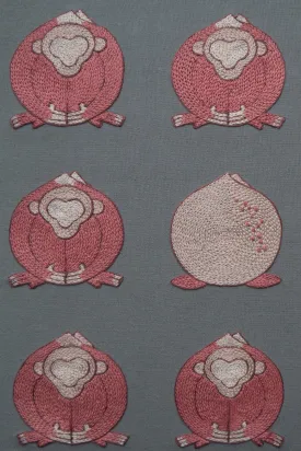 Small Living Room Wall Art ，Hand-Embroidered Monkey and Peach Design