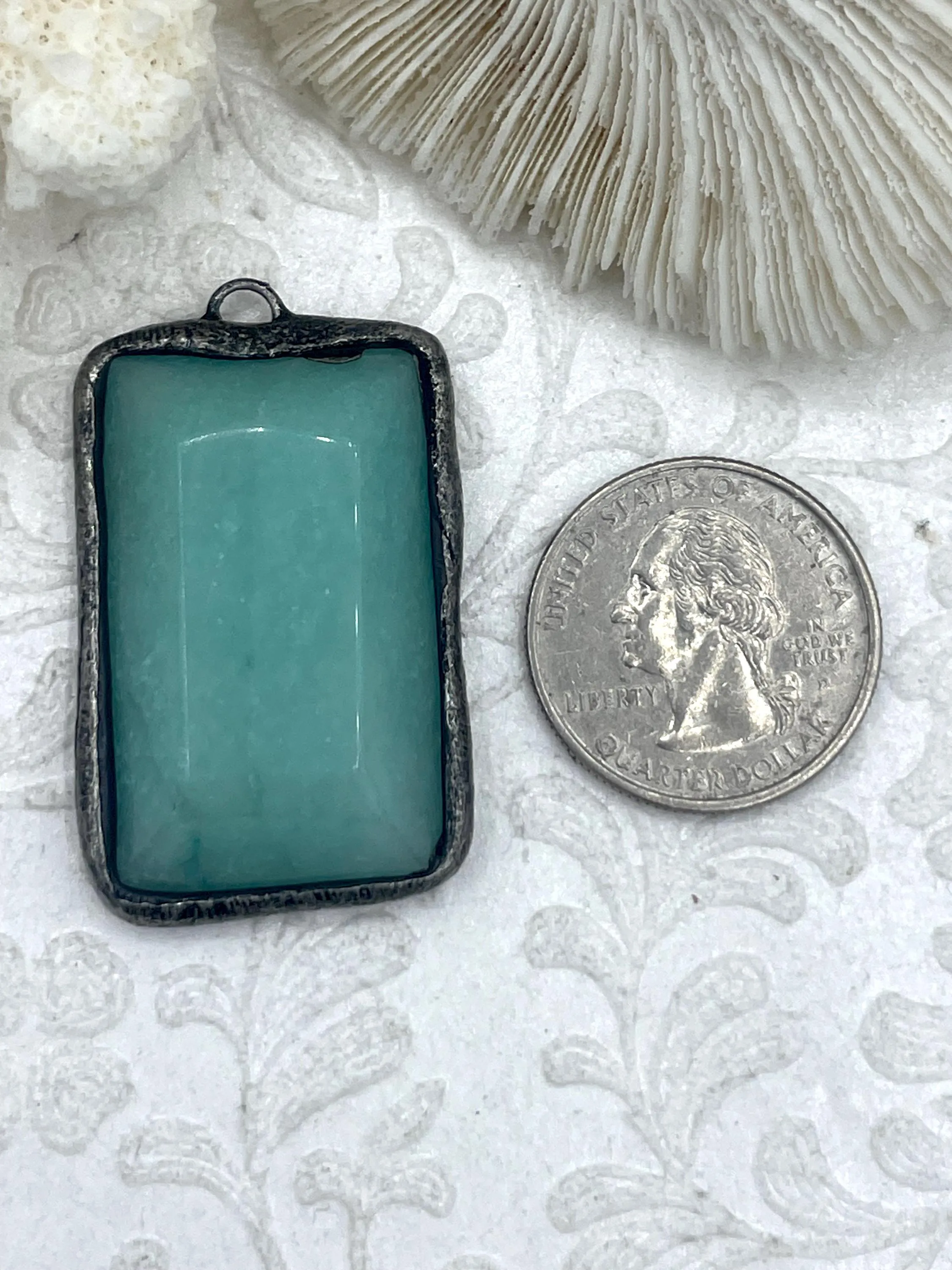 Soldered Natural Stone Pendants, Rectangle Stone Pendants with Gunmetal ,Comes in a variety of patterns, 6 Styles, Natural Stone, Fast Ship.