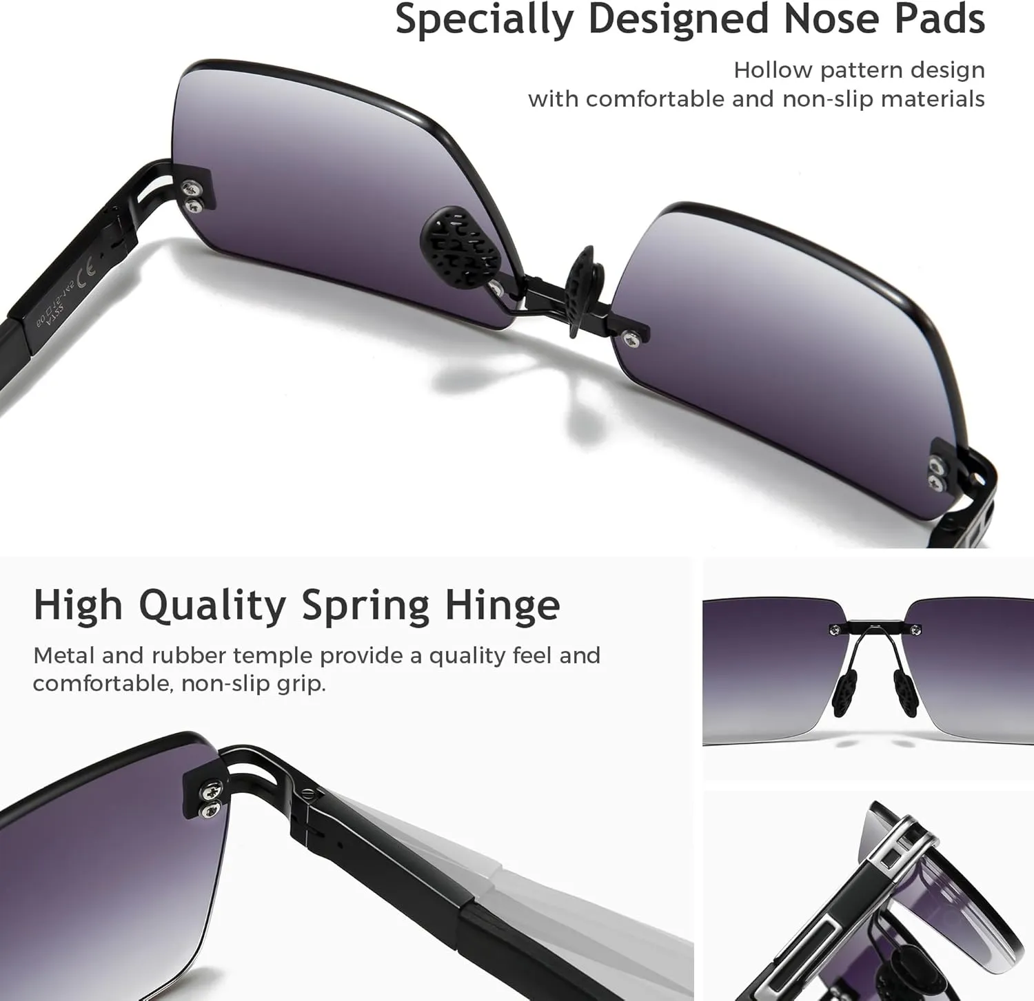 SUNGAIT Rimless Rectangle Sunglasses Square Frameless Shades for Men Women Y2K Vintage UV Protection
