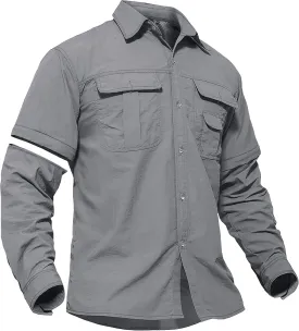 TACVASEN Men's Convertible Long Sleeve Fishing Shirts Quick Dry Button Up Tactical Shirts for Work Safari Hiking