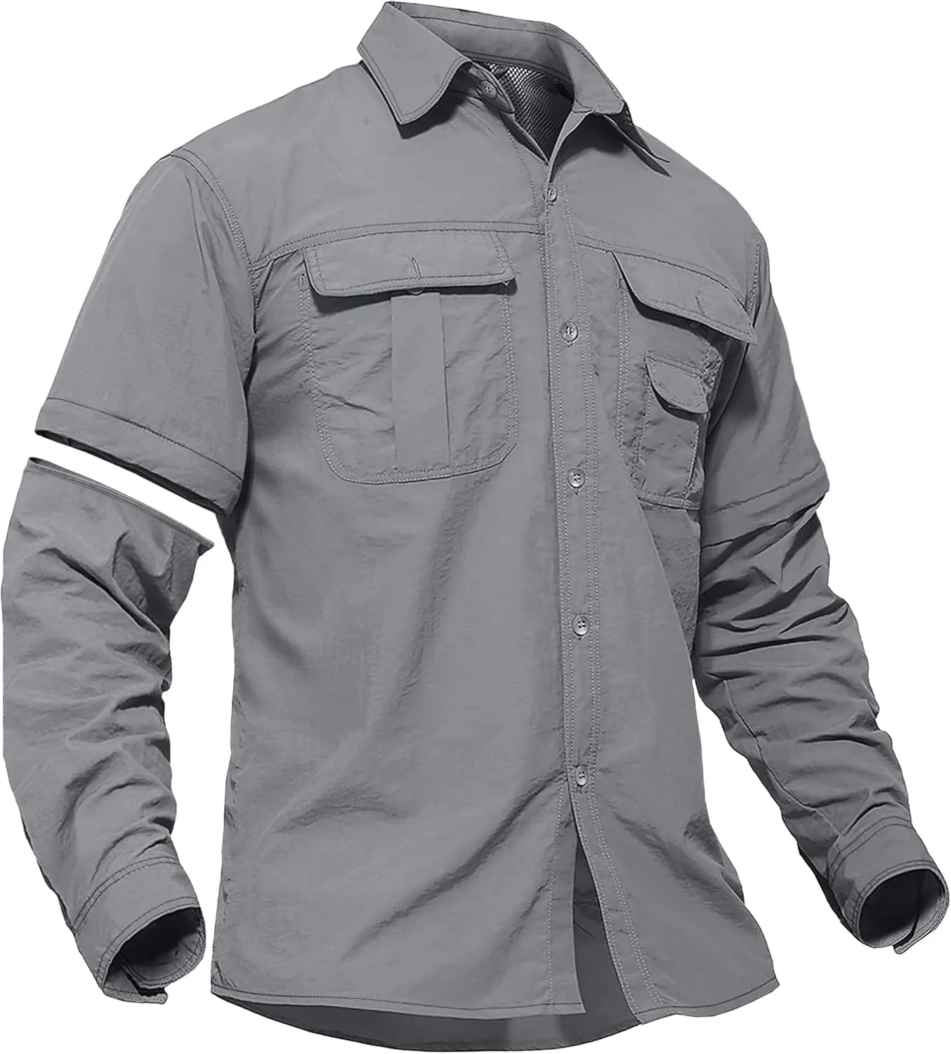 TACVASEN Men's Convertible Long Sleeve Fishing Shirts Quick Dry Button Up Tactical Shirts for Work Safari Hiking