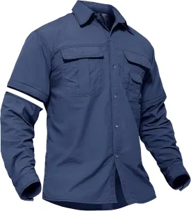 TACVASEN Men's Convertible Long Sleeve Fishing Shirts Quick Dry Button Up Tactical Shirts for Work Safari Hiking