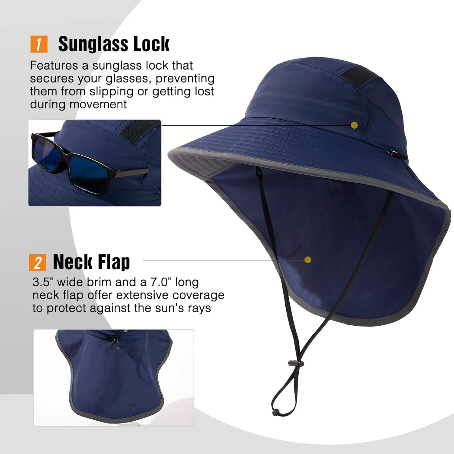 TOP-EX M/L/XL/XXL Unisex Mens Sun Hat with Neck Flap Sunglass Lock UPF 50 Wide Brim Fishing Hats Waterproof & Packable