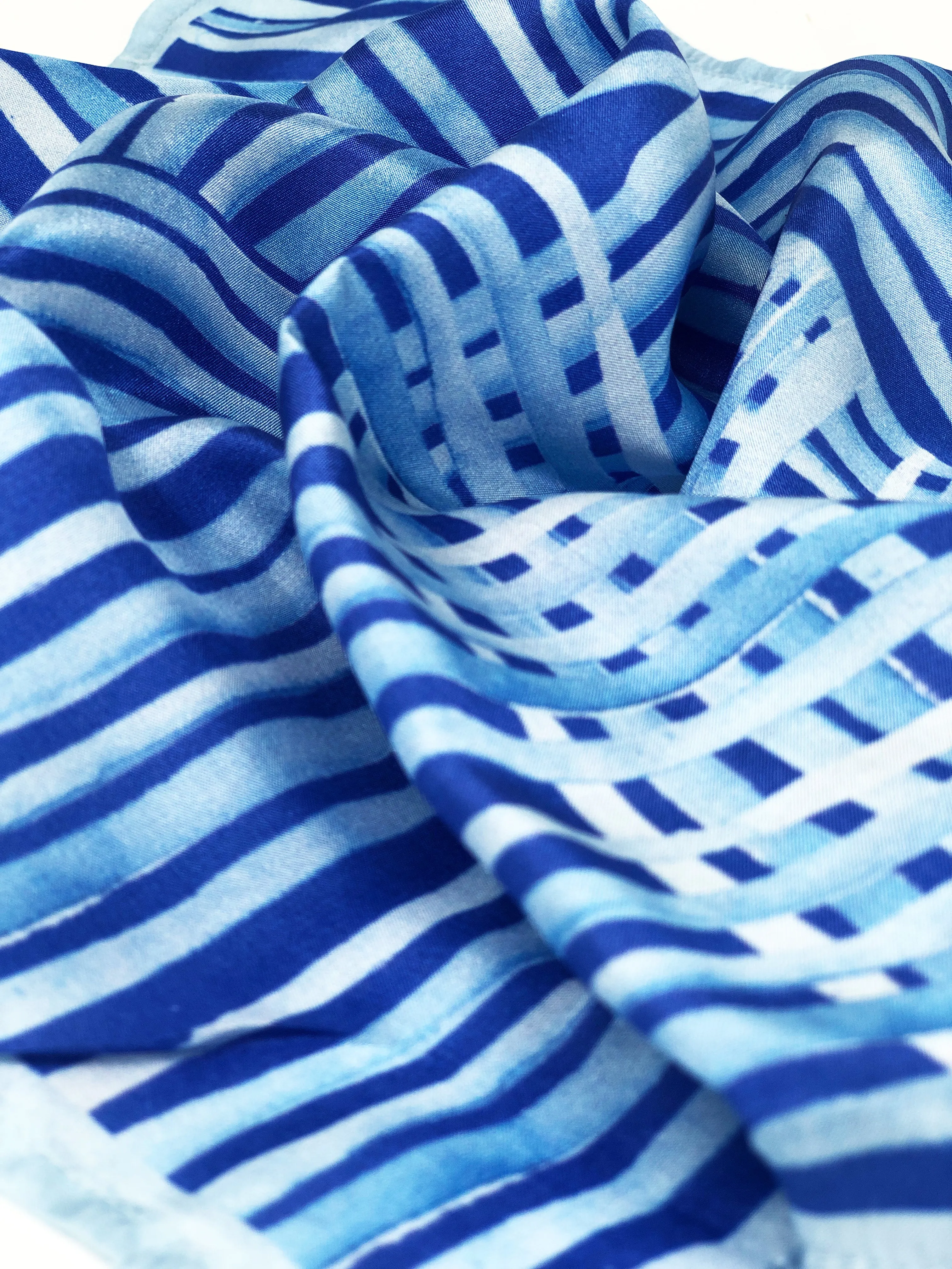 Ultra Marine Blue Colour Story Geometric Printed Pure Silk Pocket Square.