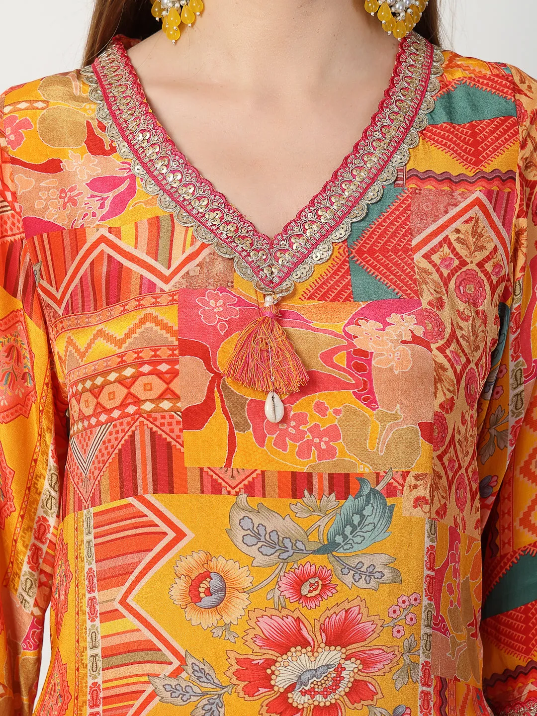 Vibrant Yellow Printed Kurta Trouser Set with Dupatta