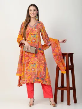 Vibrant Yellow Printed Kurta Trouser Set with Dupatta