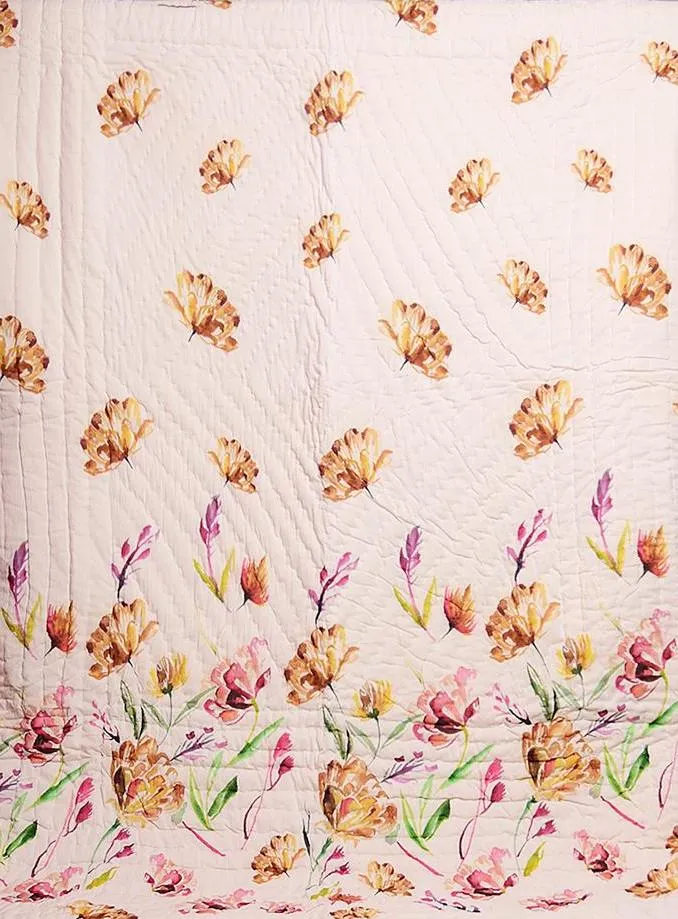vVyom Classic | White Poppy Floral Dreams Printed Cotton Quilt | Jaipuri Razai