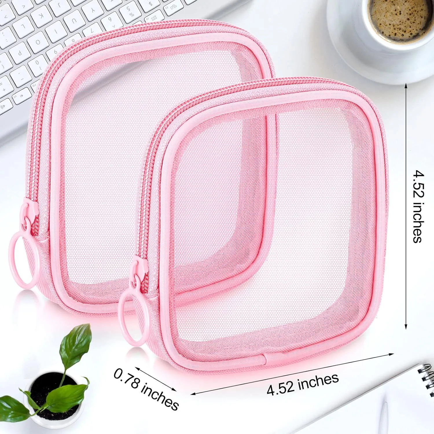 Weewooday 4 Pcs Mesh Makeup Bag Mesh Cosmetic Bag Travel Toiletry Pouch with Zipper Mini Makeup Cosmetic Purse for Daily Accessory(Small,Pink)