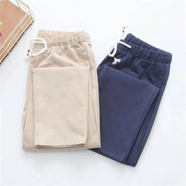 Women's Casual Cats Embroidered Pure Color Pants 