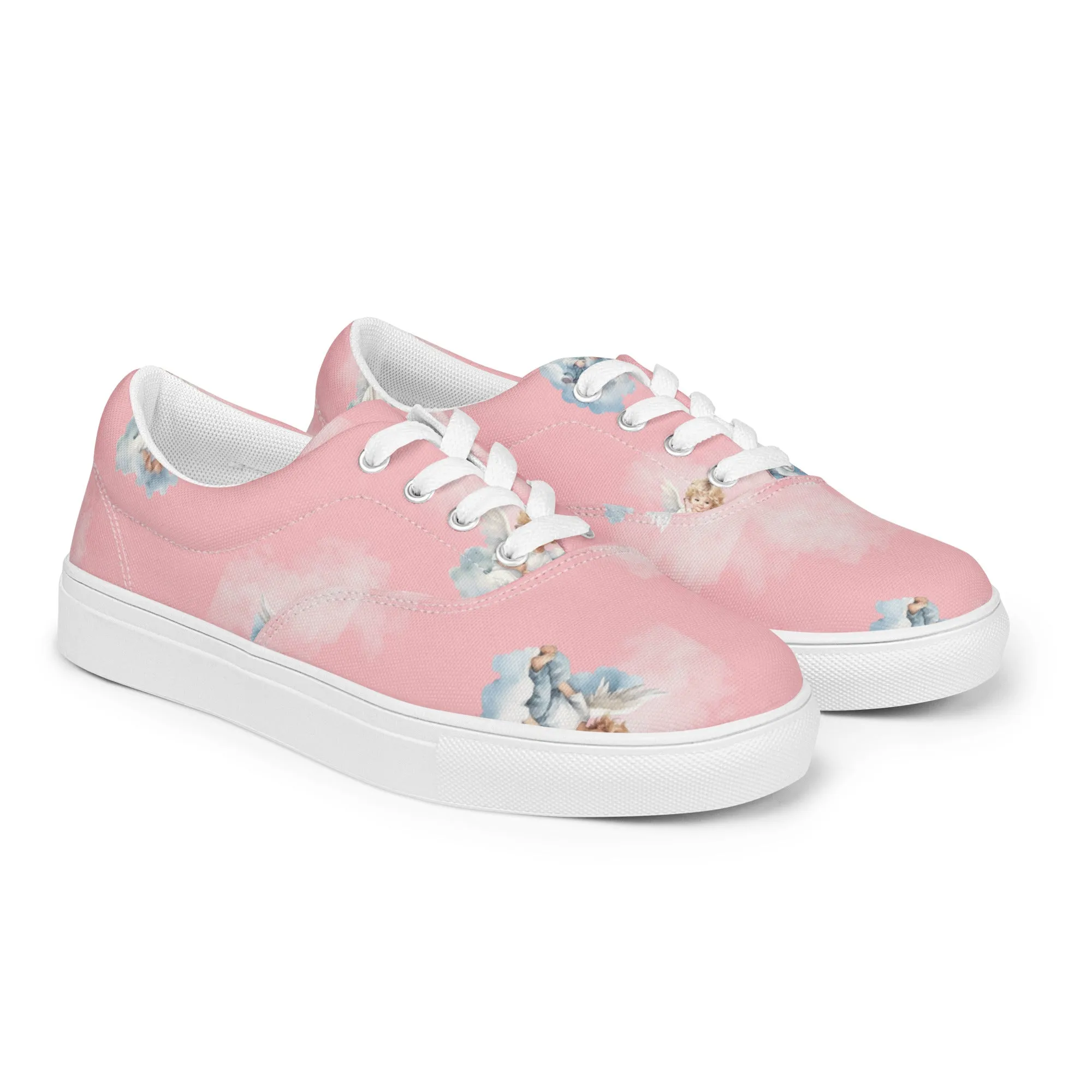 Women’s pink angel print canvas lace-up sneakers