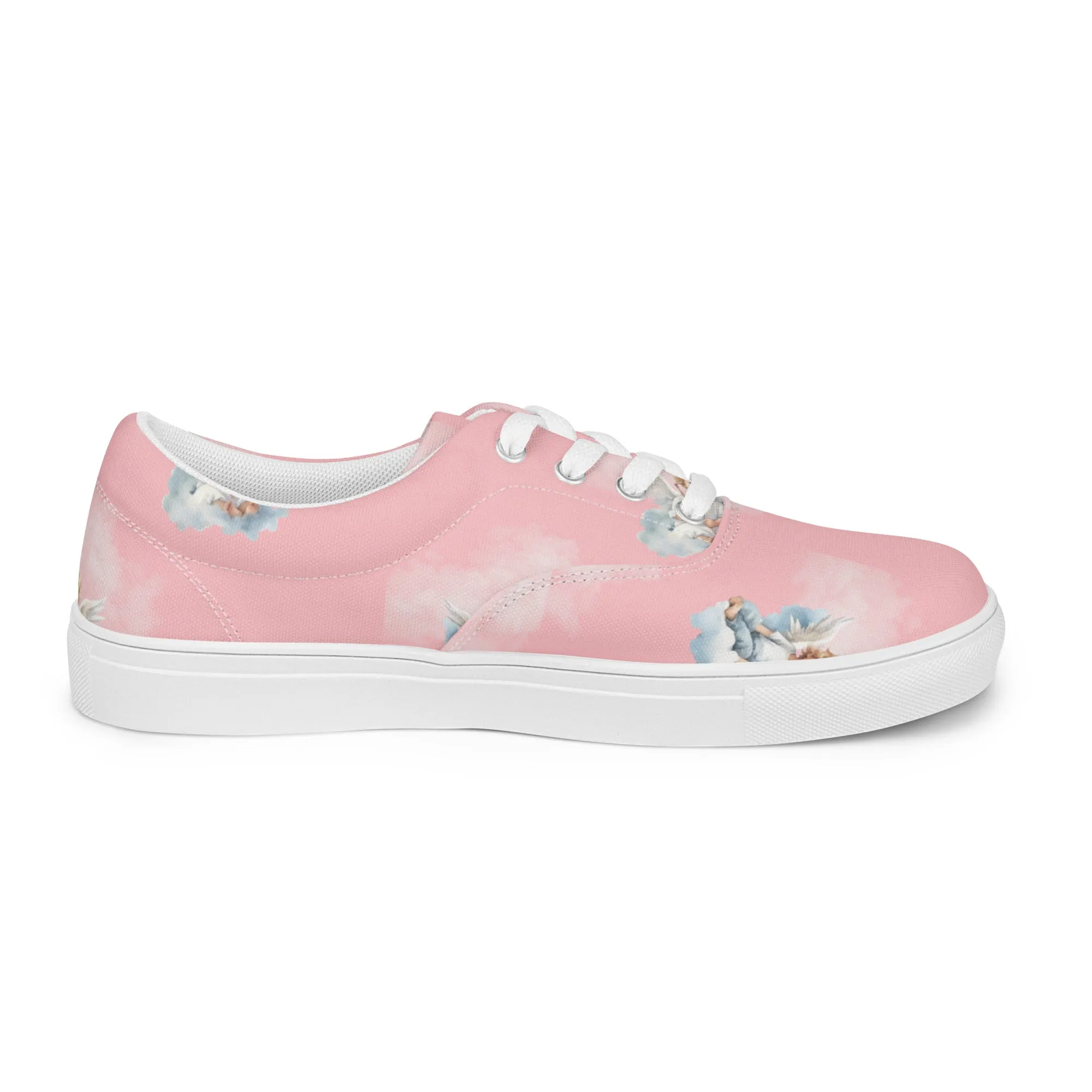 Women’s pink angel print canvas lace-up sneakers