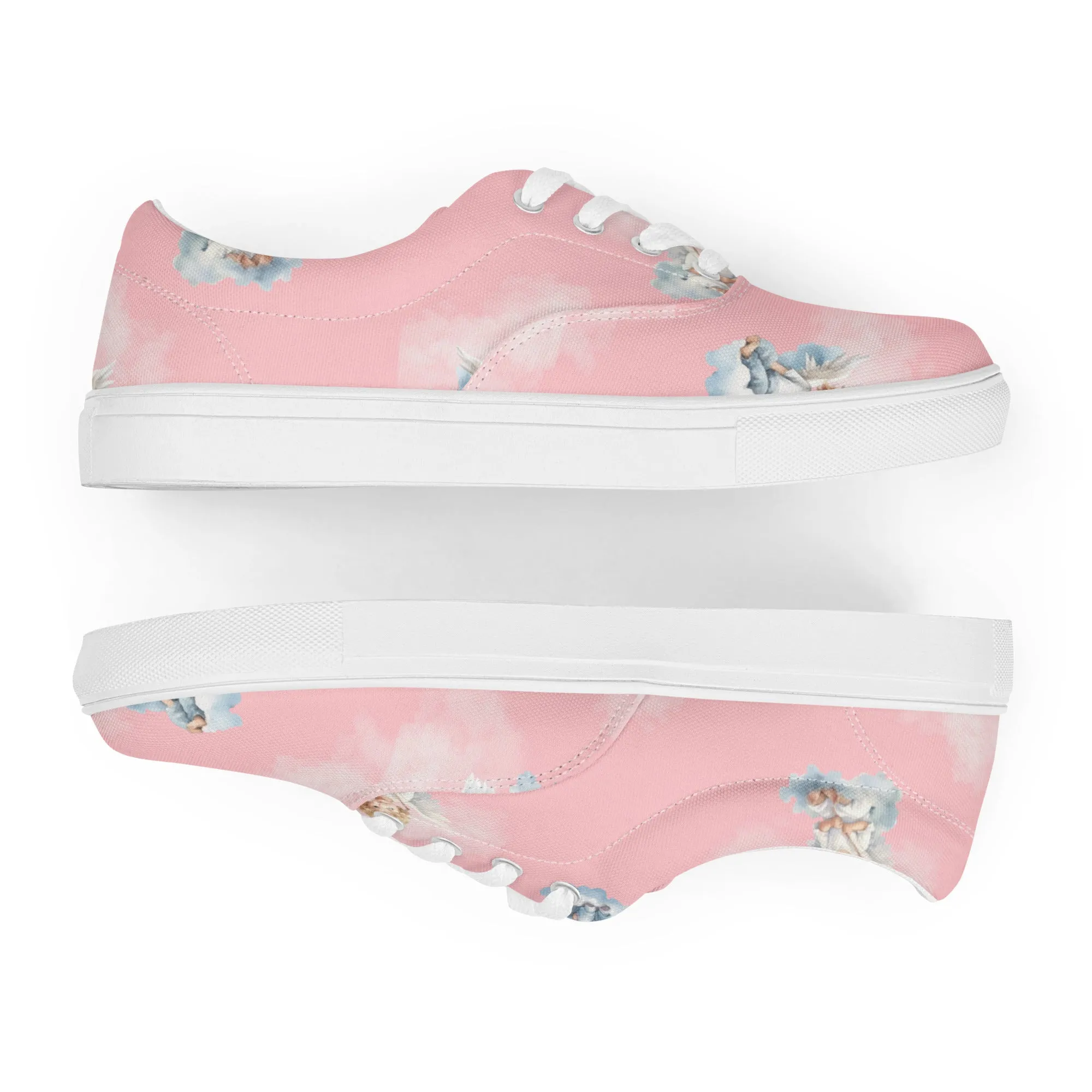 Women’s pink angel print canvas lace-up sneakers