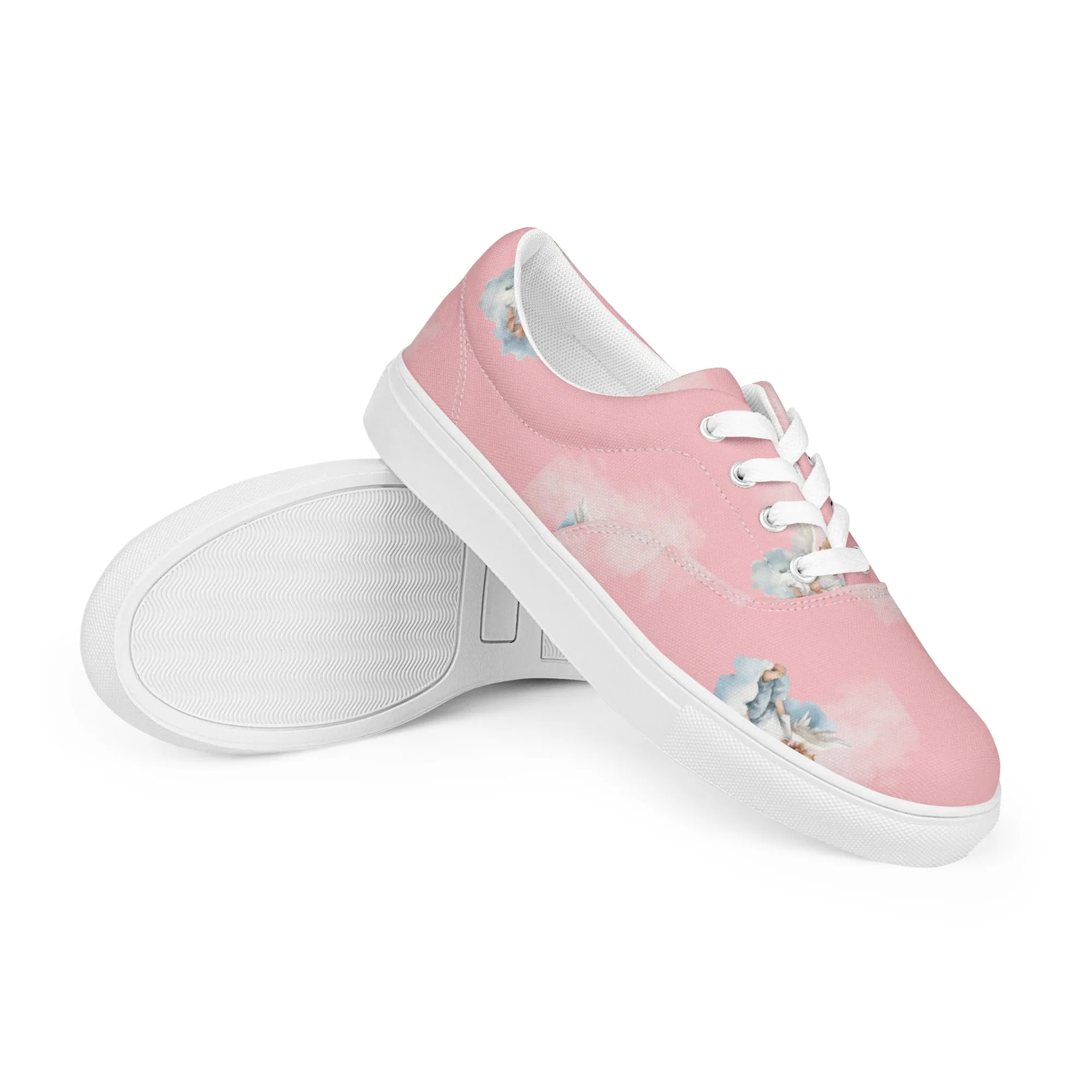 Women’s pink angel print canvas lace-up sneakers