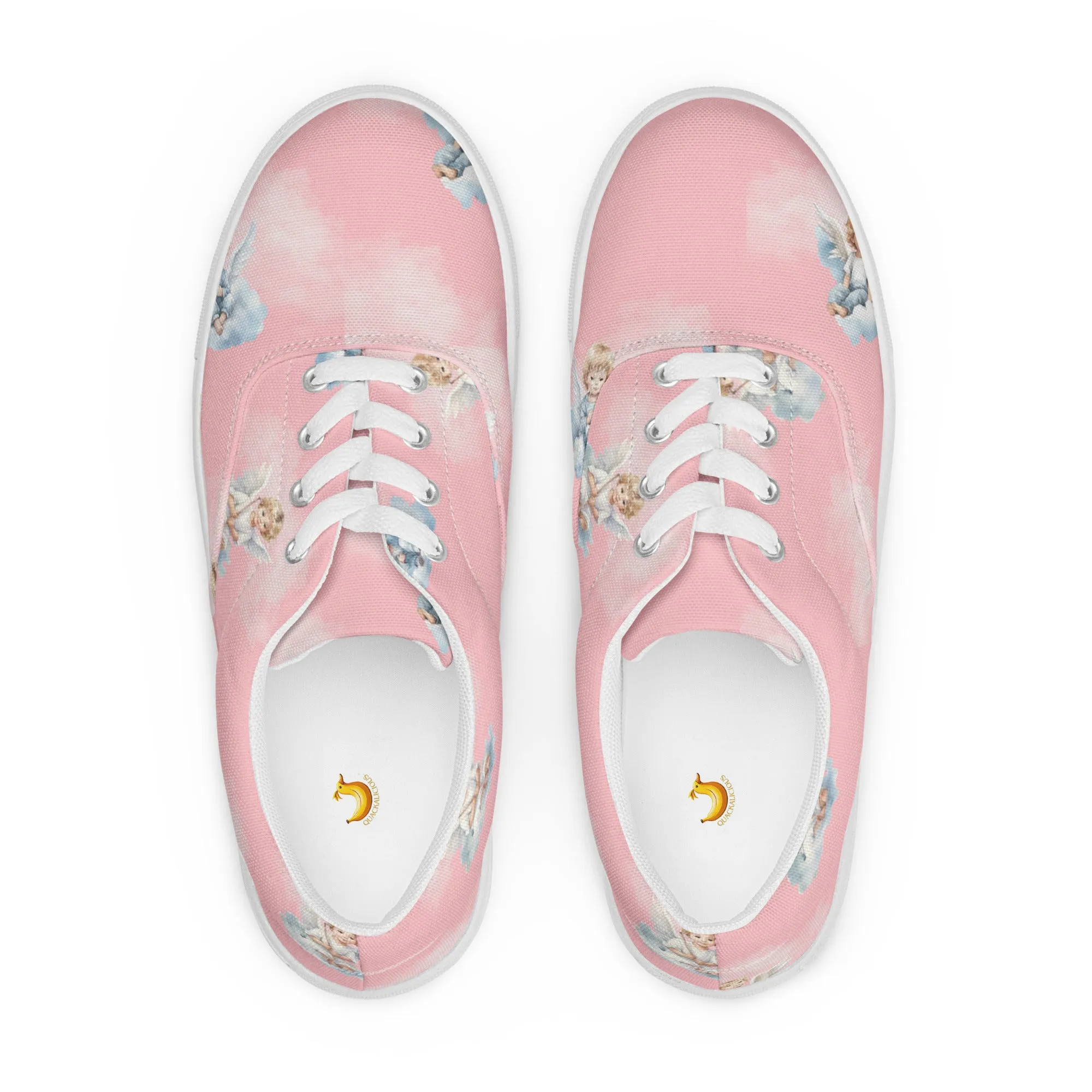 Women’s pink angel print canvas lace-up sneakers