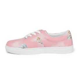 Women’s pink angel print canvas lace-up sneakers