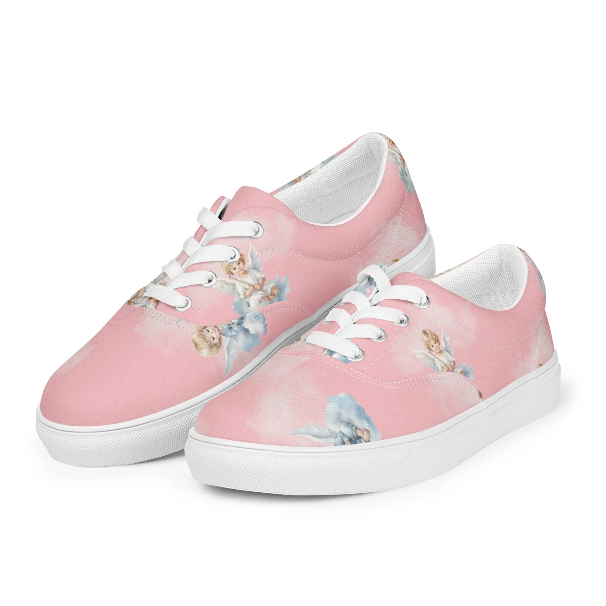 Women’s pink angel print canvas lace-up sneakers