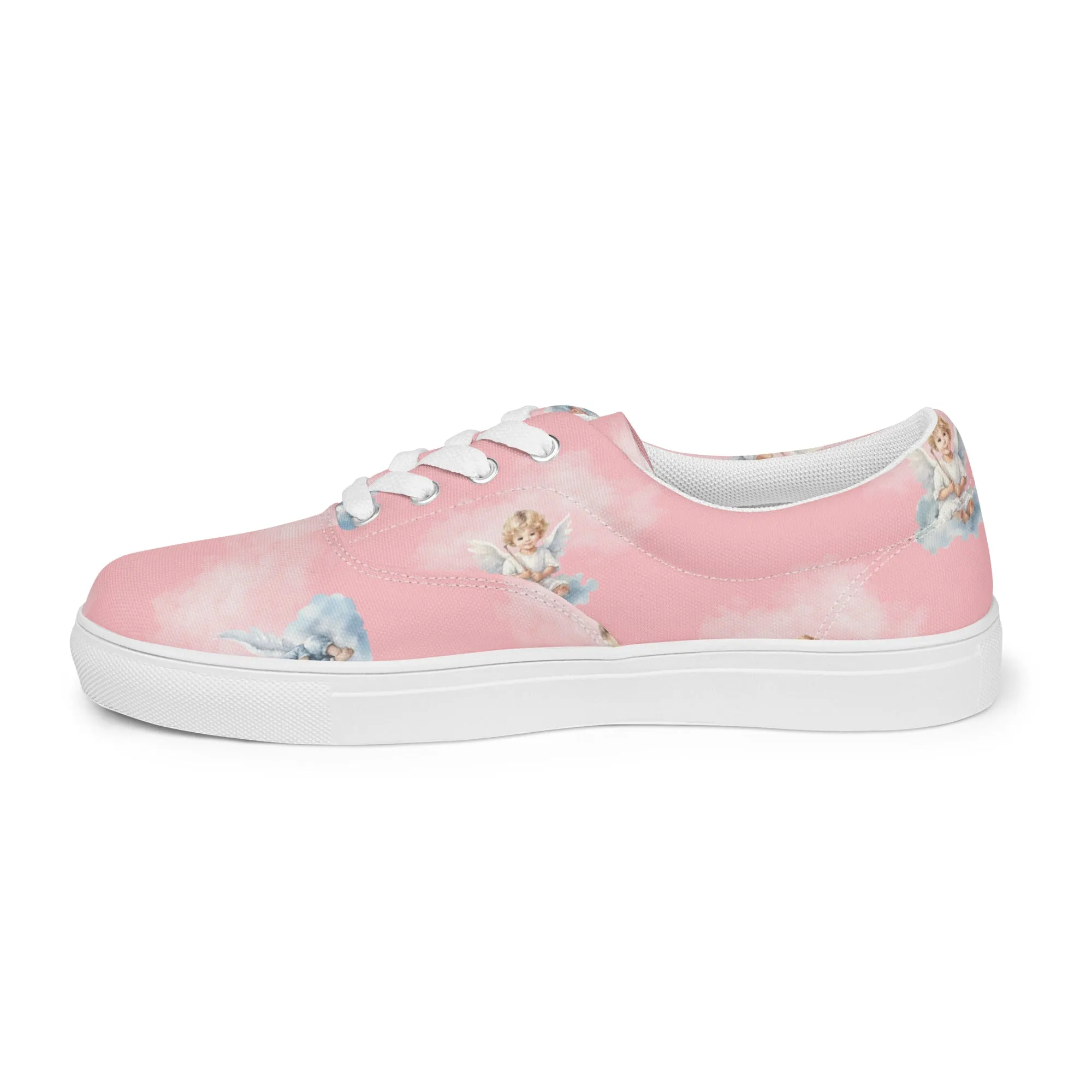 Women’s pink angel print canvas lace-up sneakers