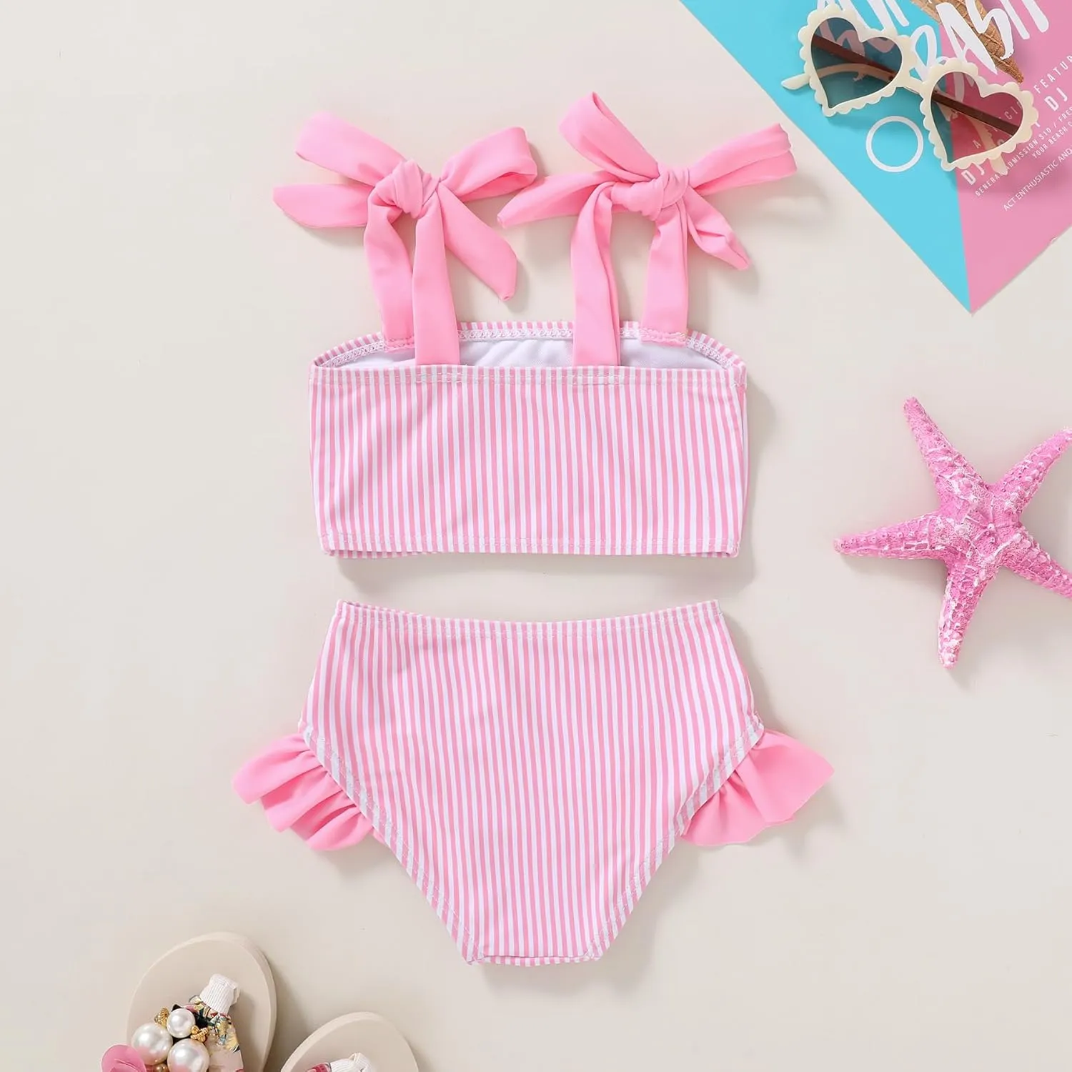 YOUNGER TREE Toddler Girls Two Pieces Swimsuit Color Block Stripe Swimwear Summer Beach Bathing Suit 18M-5T
