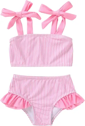 YOUNGER TREE Toddler Girls Two Pieces Swimsuit Color Block Stripe Swimwear Summer Beach Bathing Suit 18M-5T