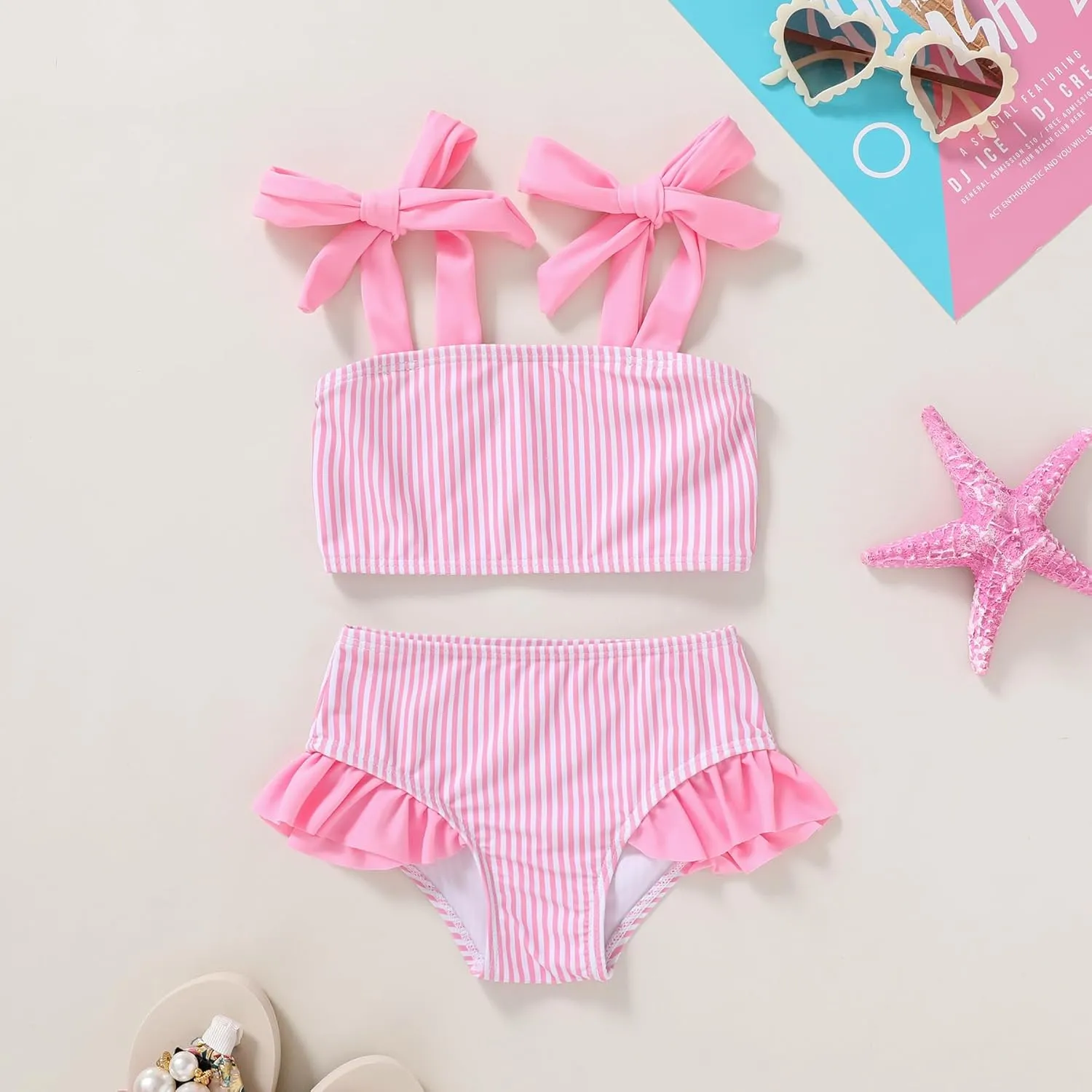 YOUNGER TREE Toddler Girls Two Pieces Swimsuit Color Block Stripe Swimwear Summer Beach Bathing Suit 18M-5T